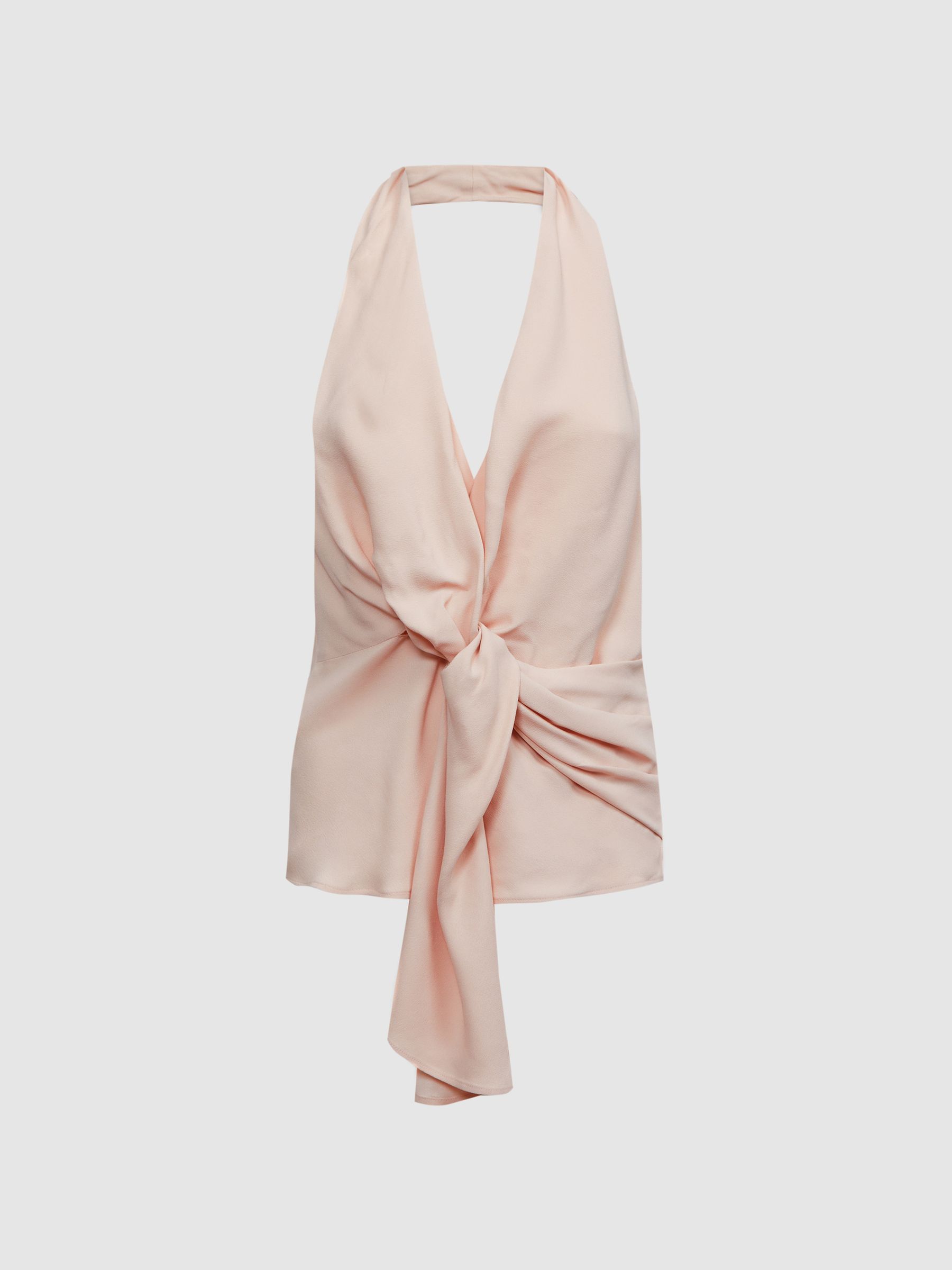 Tie Halter Neck Blouse in Nude