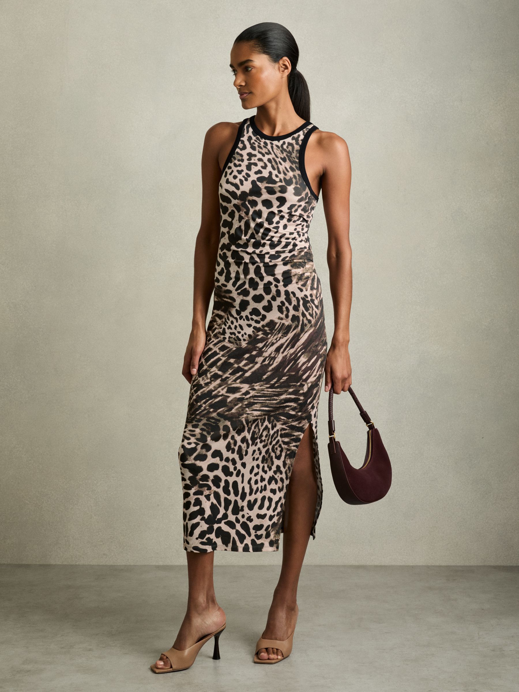Leopard-Print Jersey Bodycon Dress in Neutral