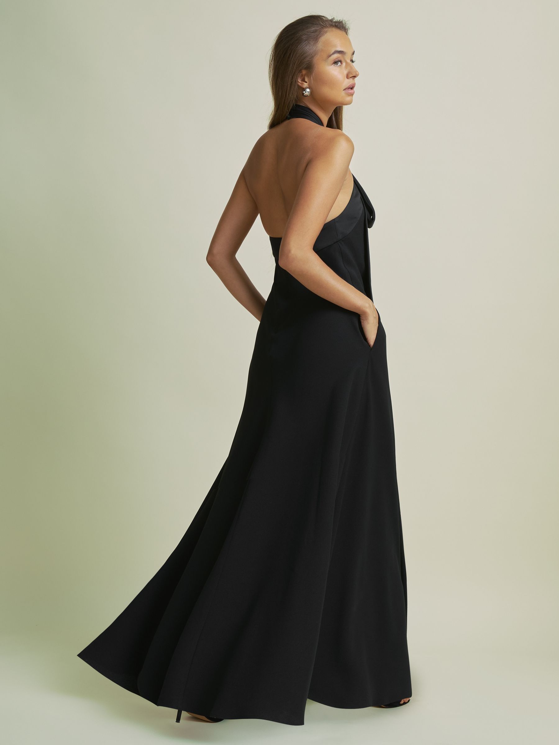 Florere Bow-Detail Halterneck Maxi Dress in Black