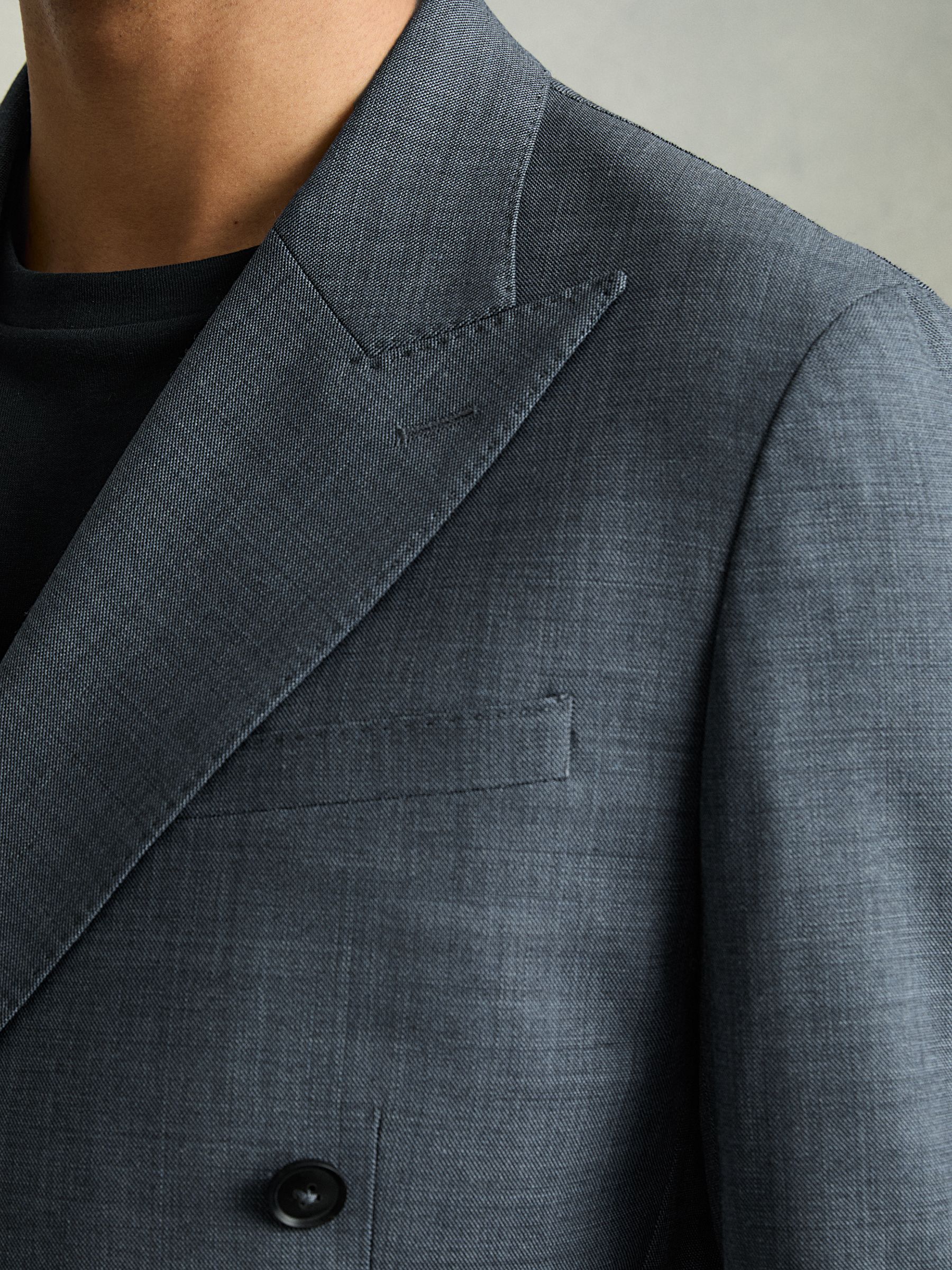 Regular-Fit Double-Breasted Sharkskin Wool-Blend Suit Blazer in Airforce Blue