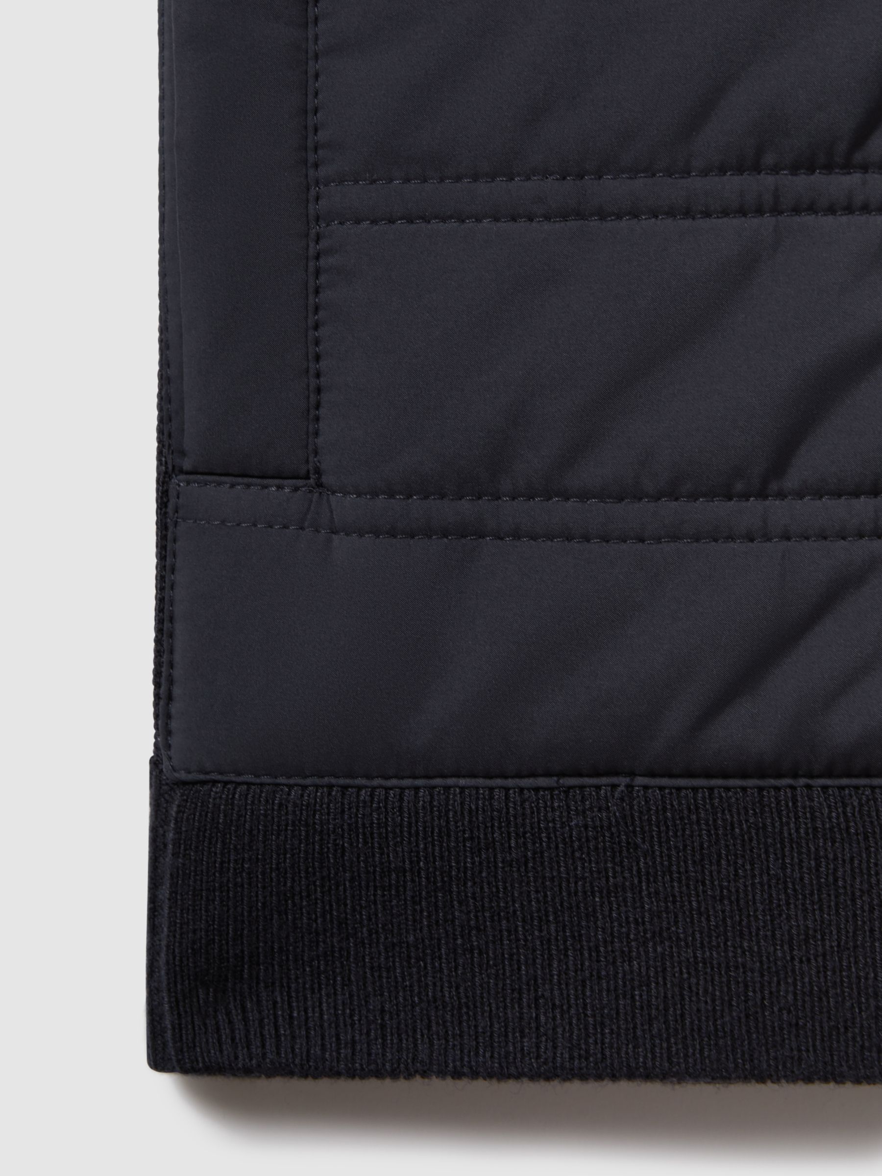 Hybrid Quilt and Knit Zip-Through Gilet in Navy