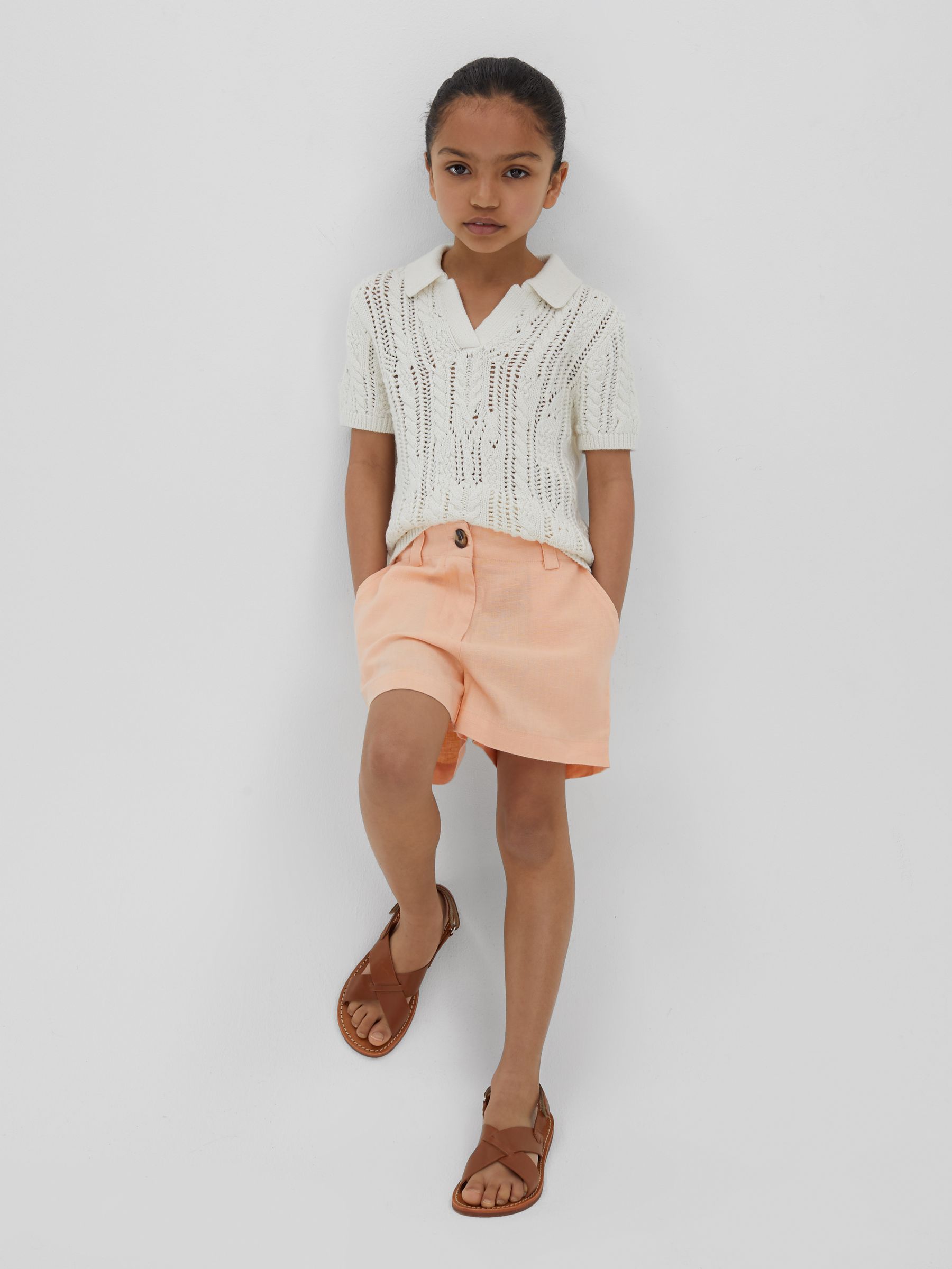 9-13 yrs Linen Loose Fit Shorts in Apricot