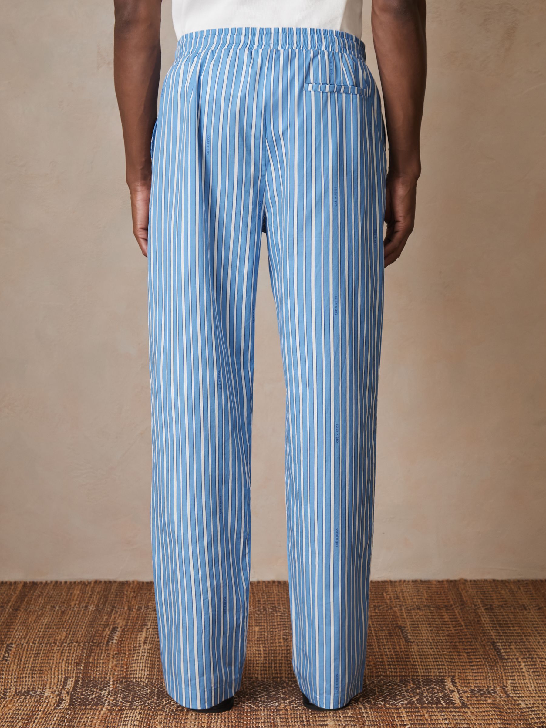 Reiss | Ché Poplin Stripe Trousers in Bright Blue/White