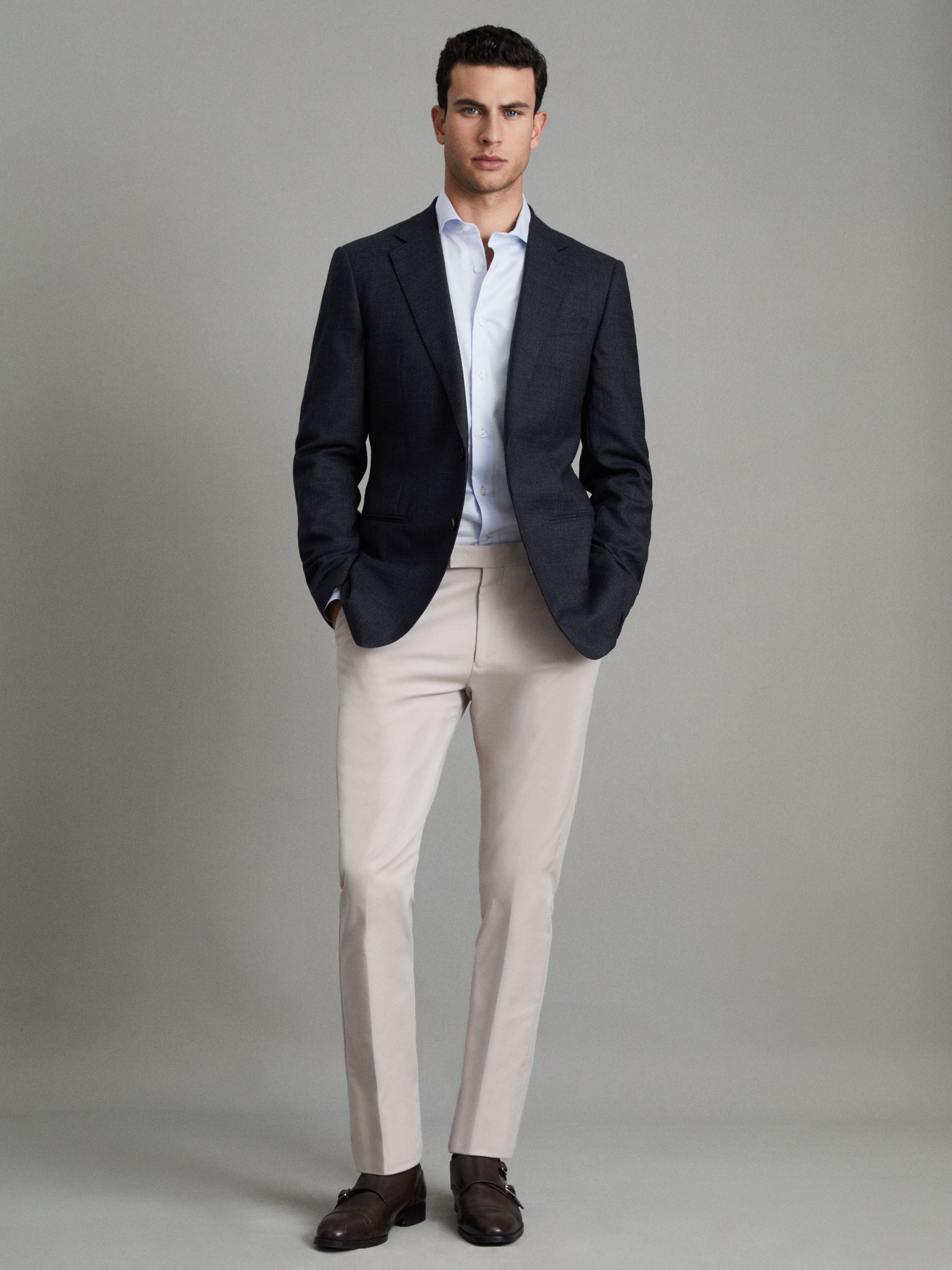 Single Breasted Wool Suit Slim Fit Blazer in Navy