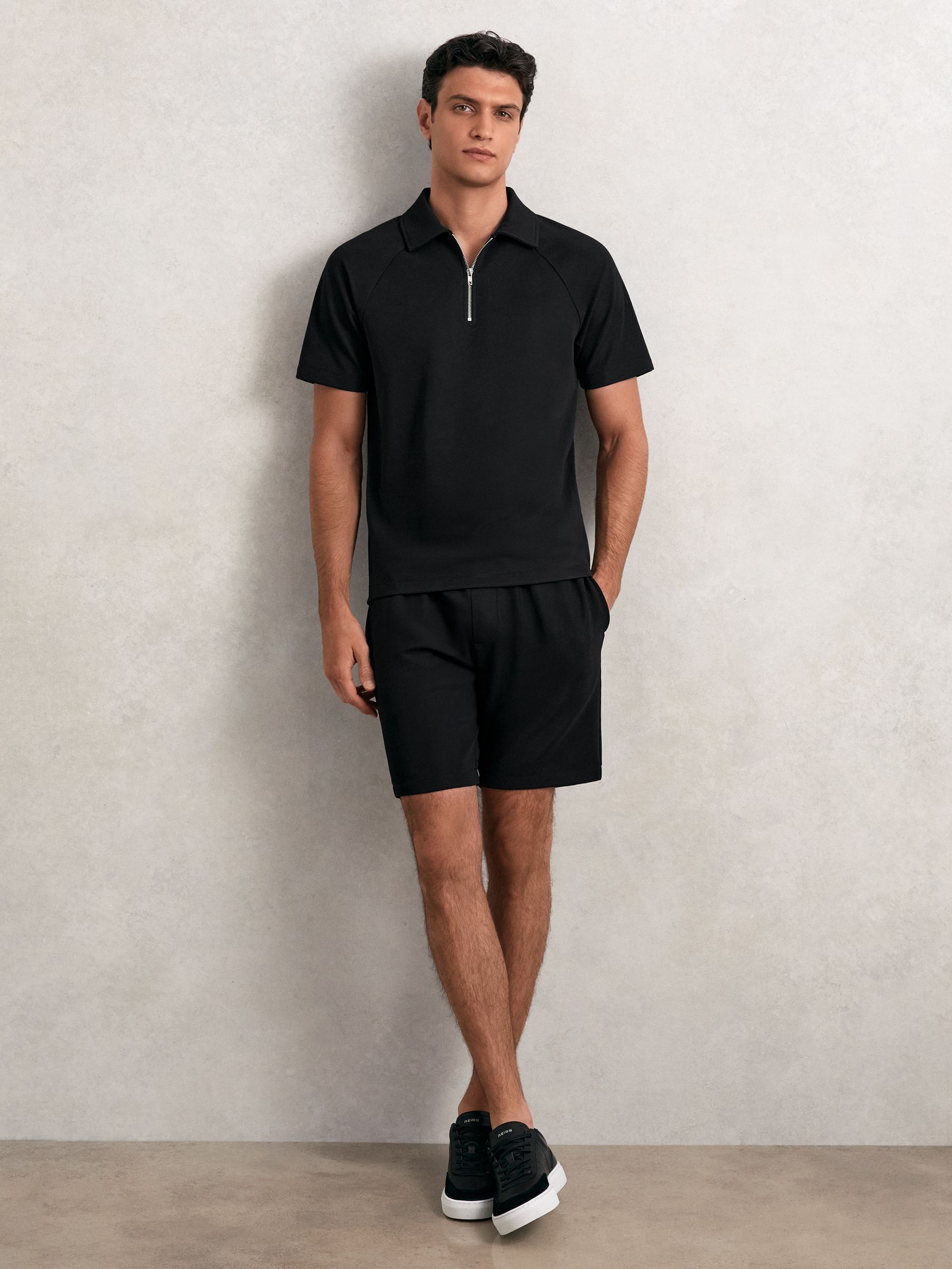 Textured Drawstring Shorts in Black