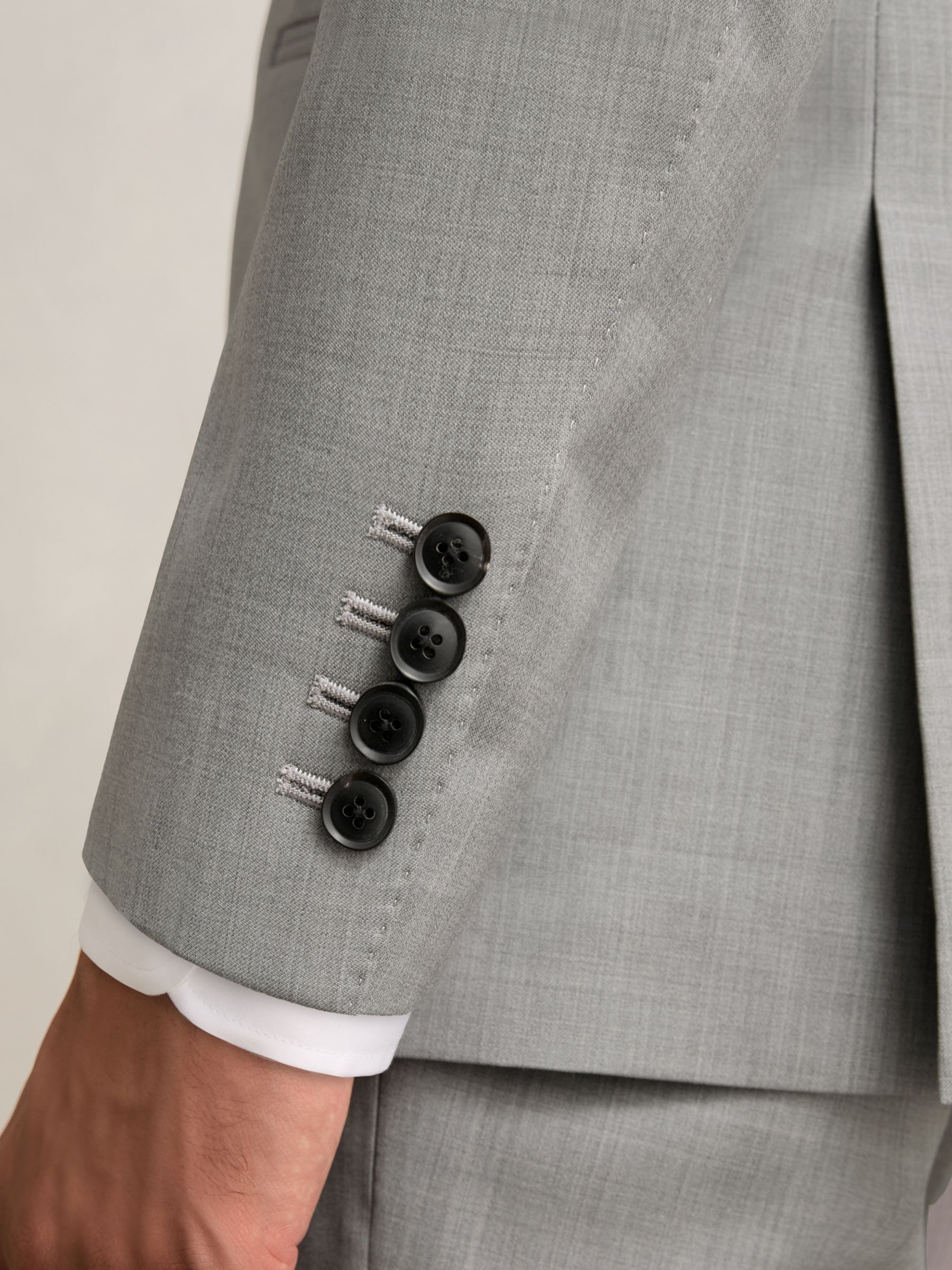 Slim-Fit Wool Single Breasted Suit Blazer in Mid Grey