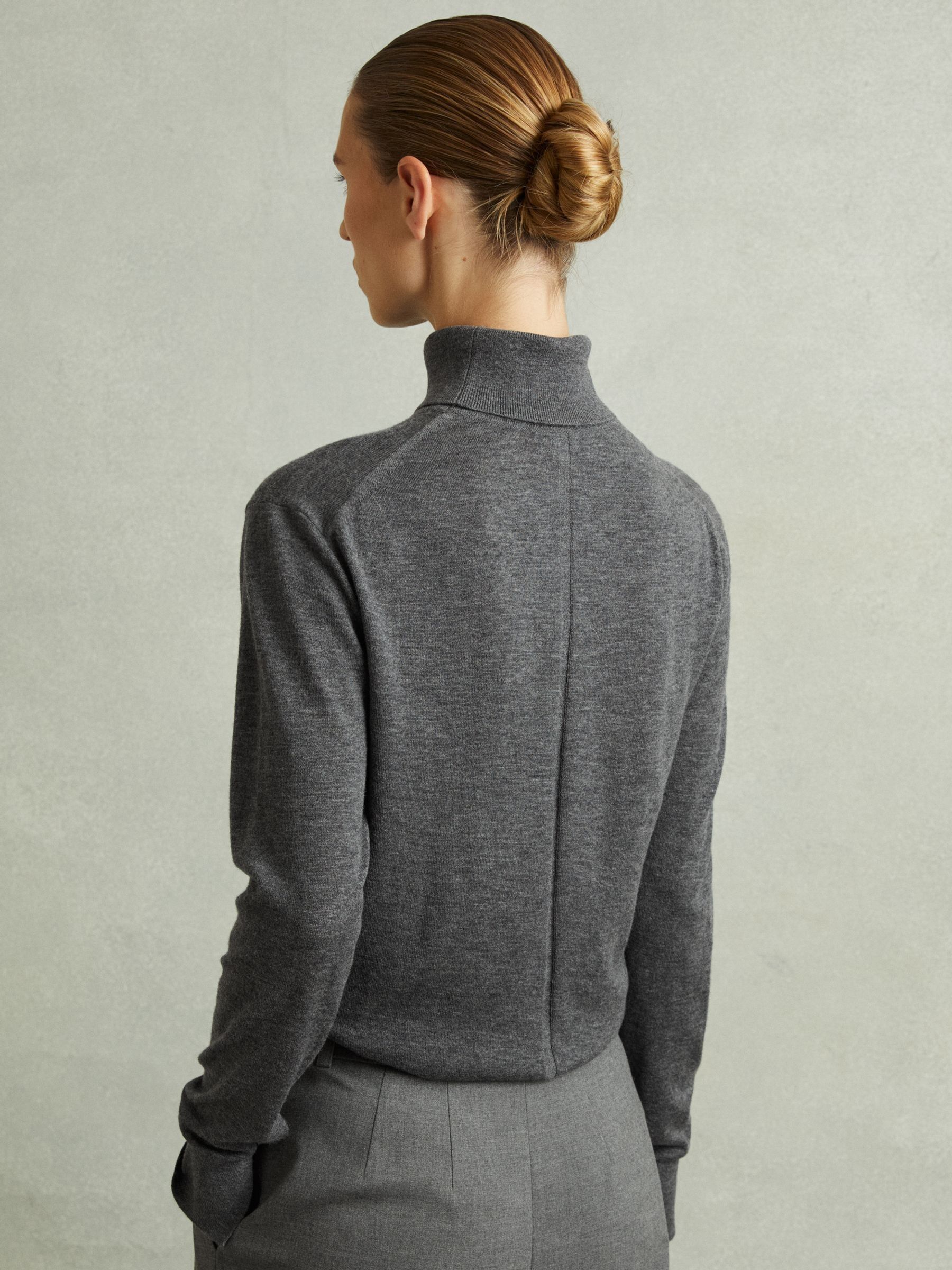 Merino Wool Roll Neck Jumper in Charcoal