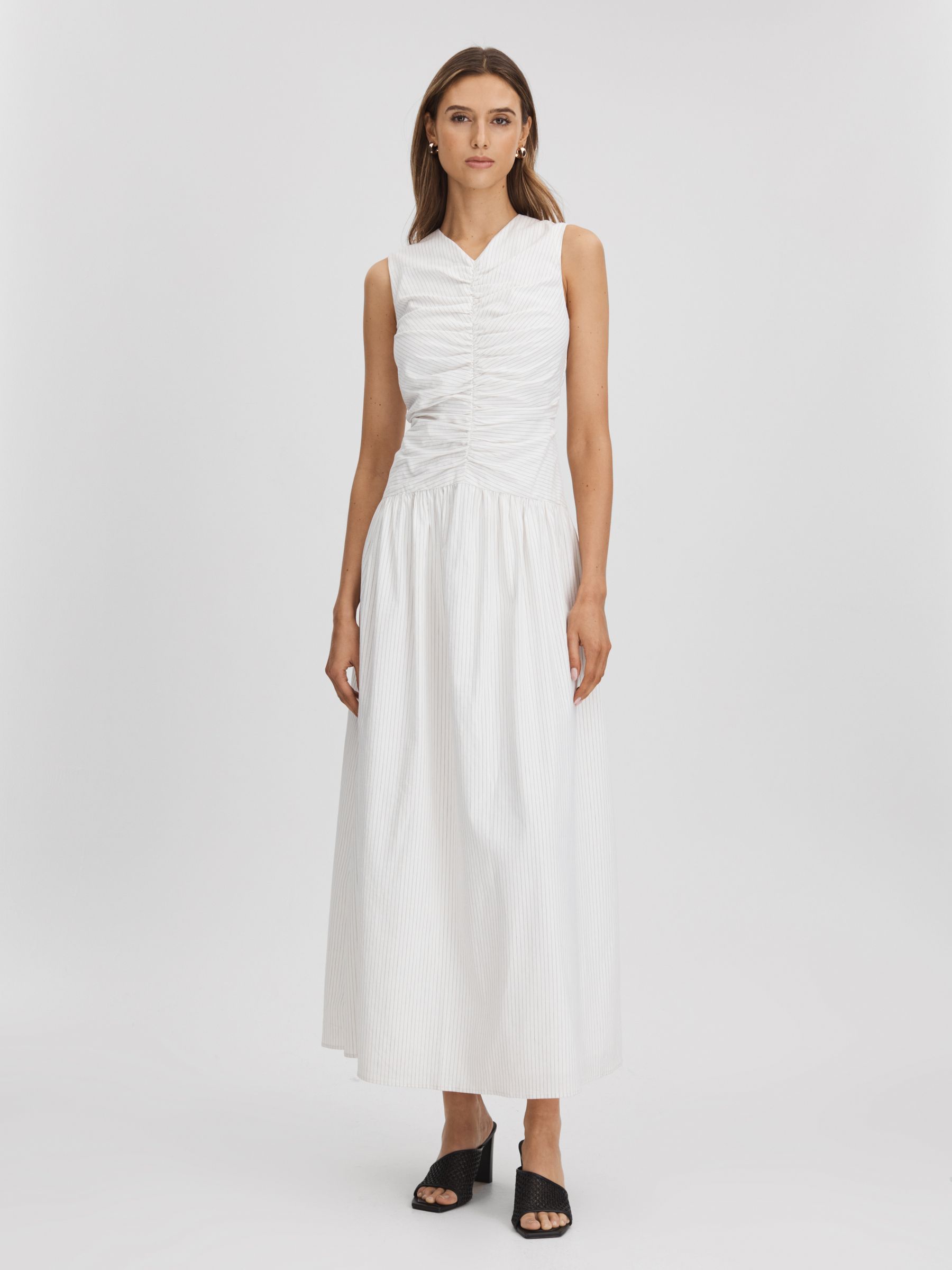Anna Quan Ruche Maxi Dress in White Stripe