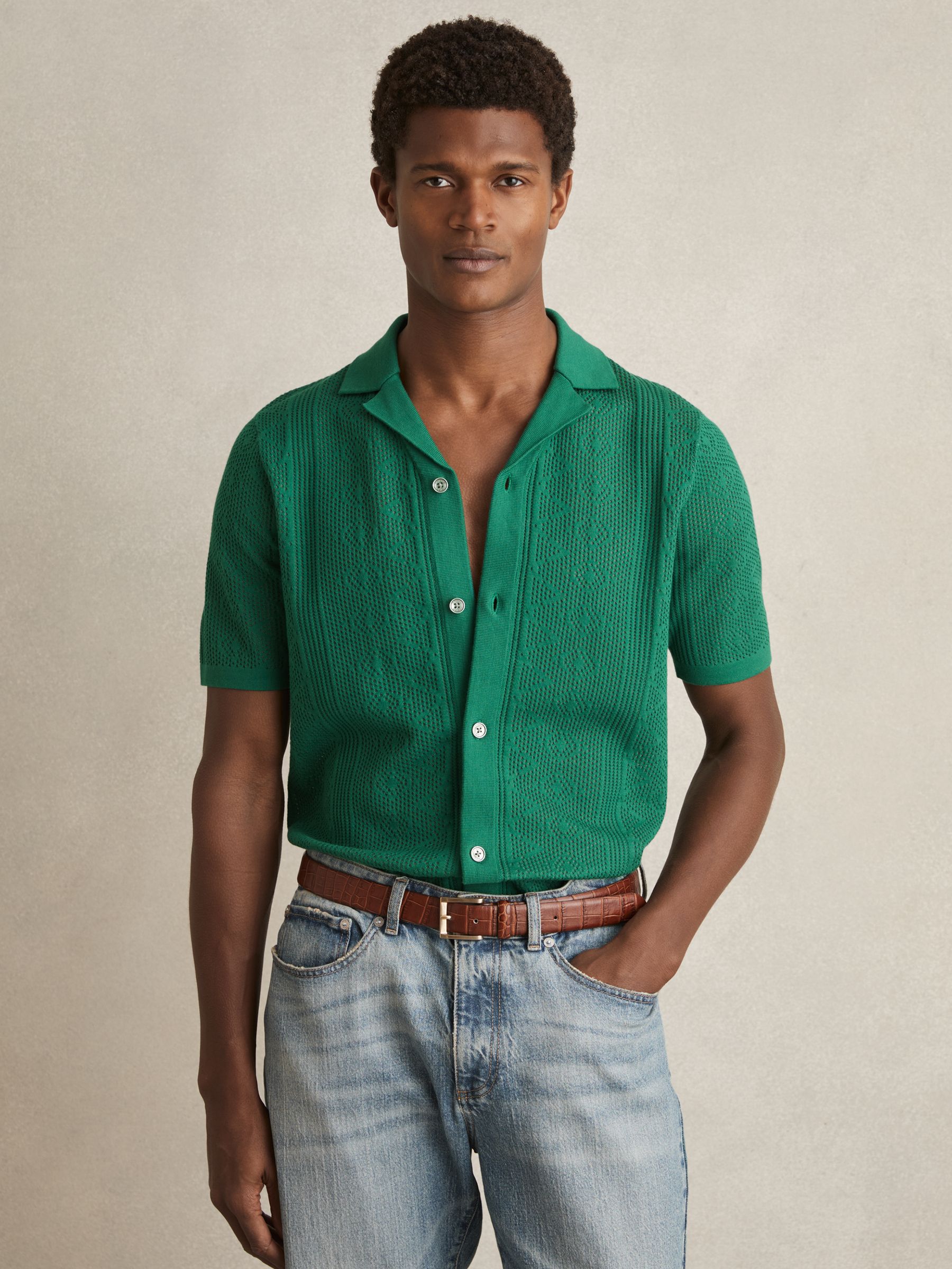 Textured-Knit Short-Sleeve Shirt in Bright Green