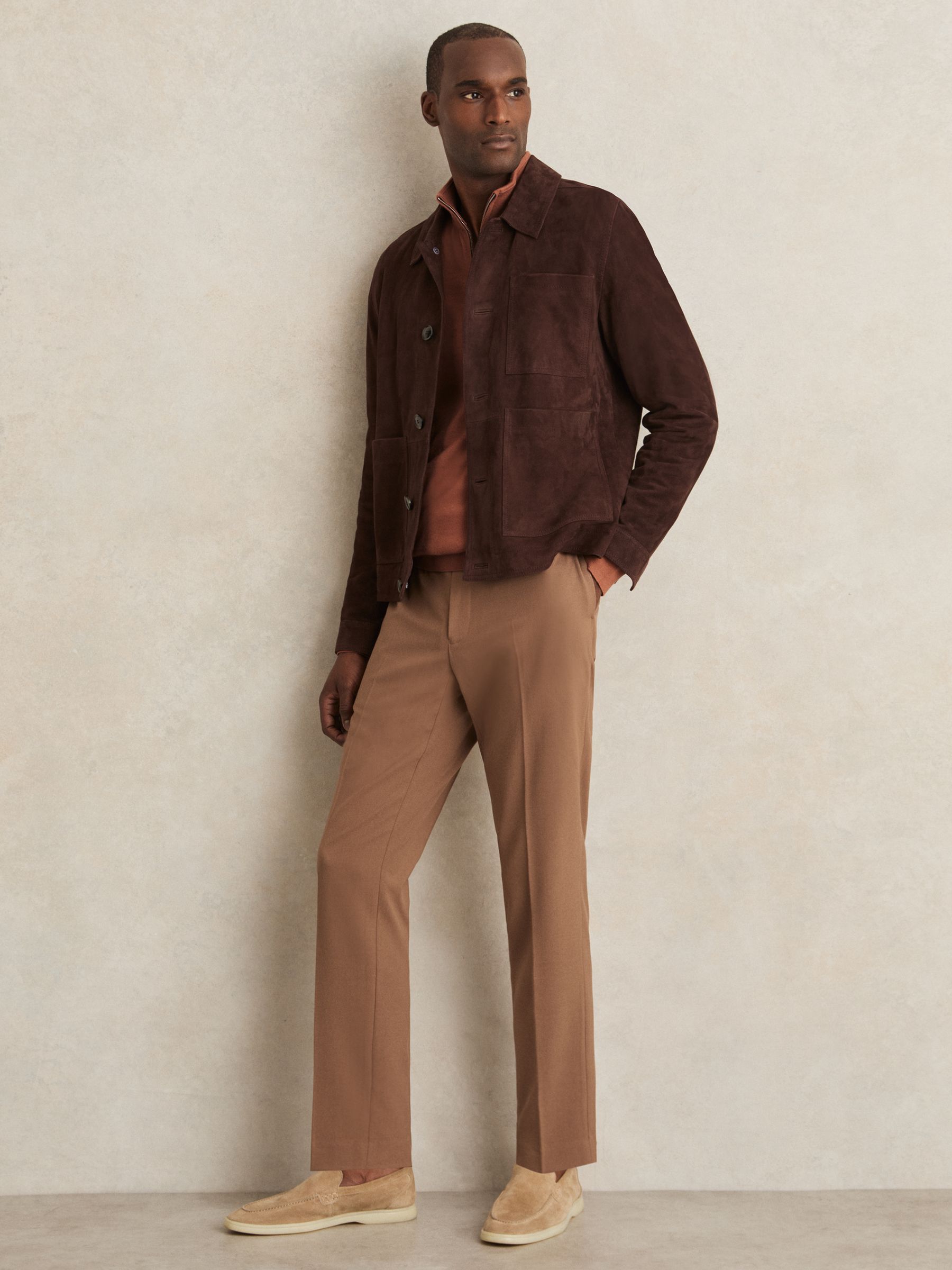 Merino Wool Half-Zip Funnel Neck Jumper in Cinnamon Brown