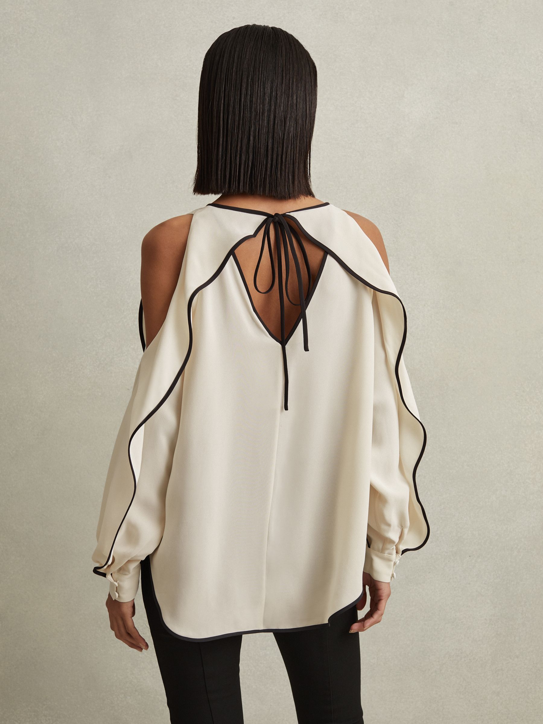 Ruffle Detail Cut Out Blouse in White