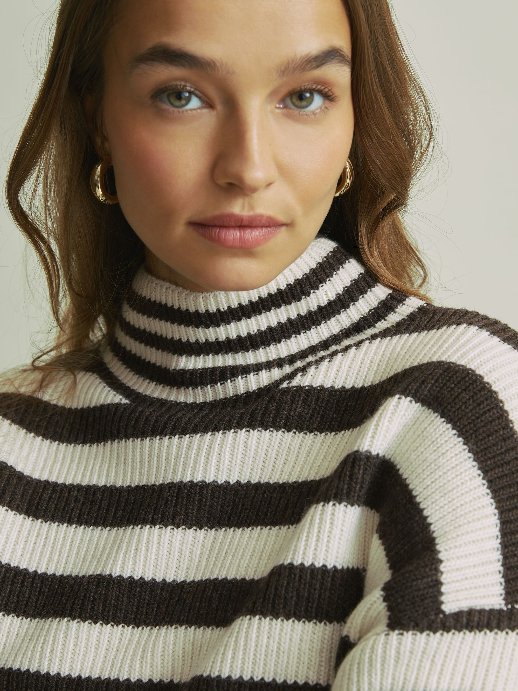 Florere Boxy Striped Jumper in Chocolate/Ivory