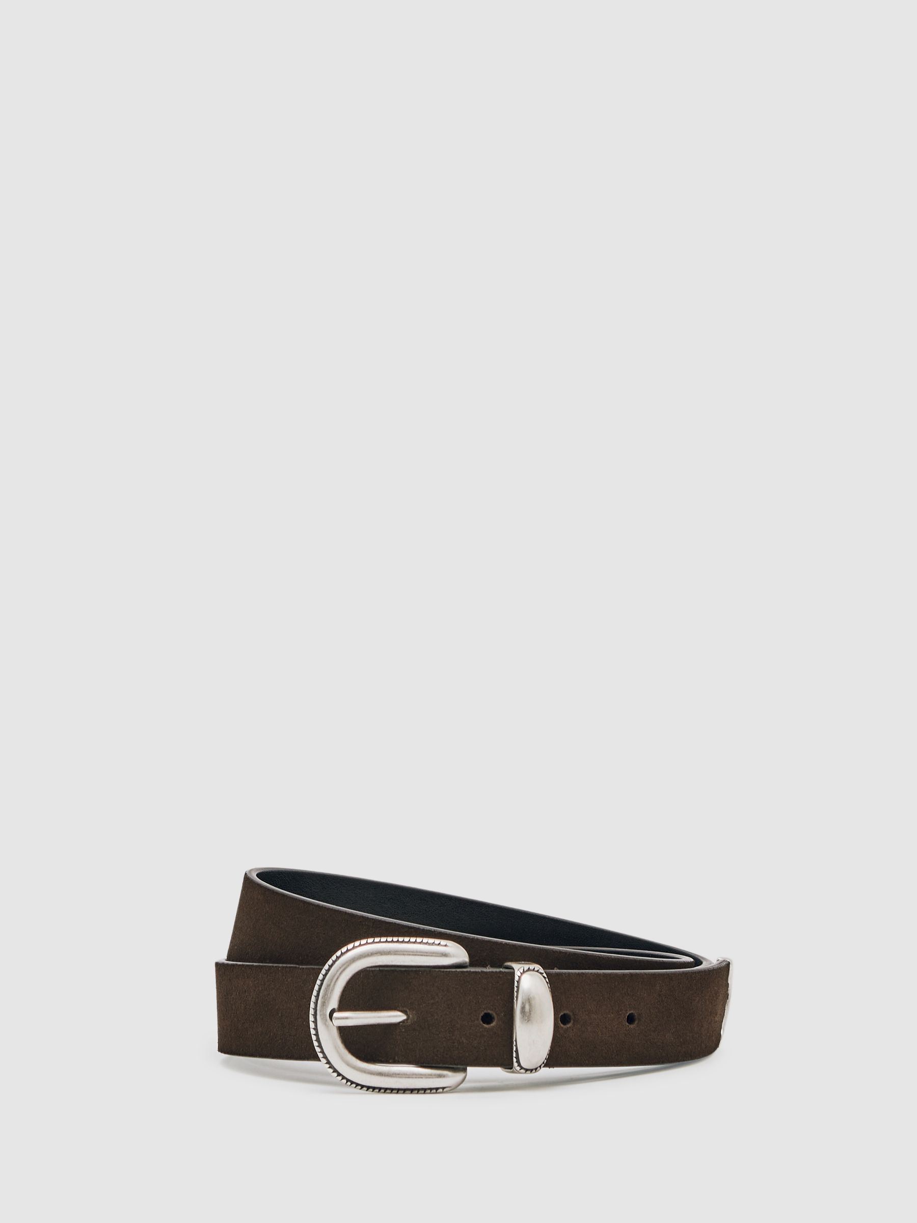 Suede Western-Style Belt in Dark Brown