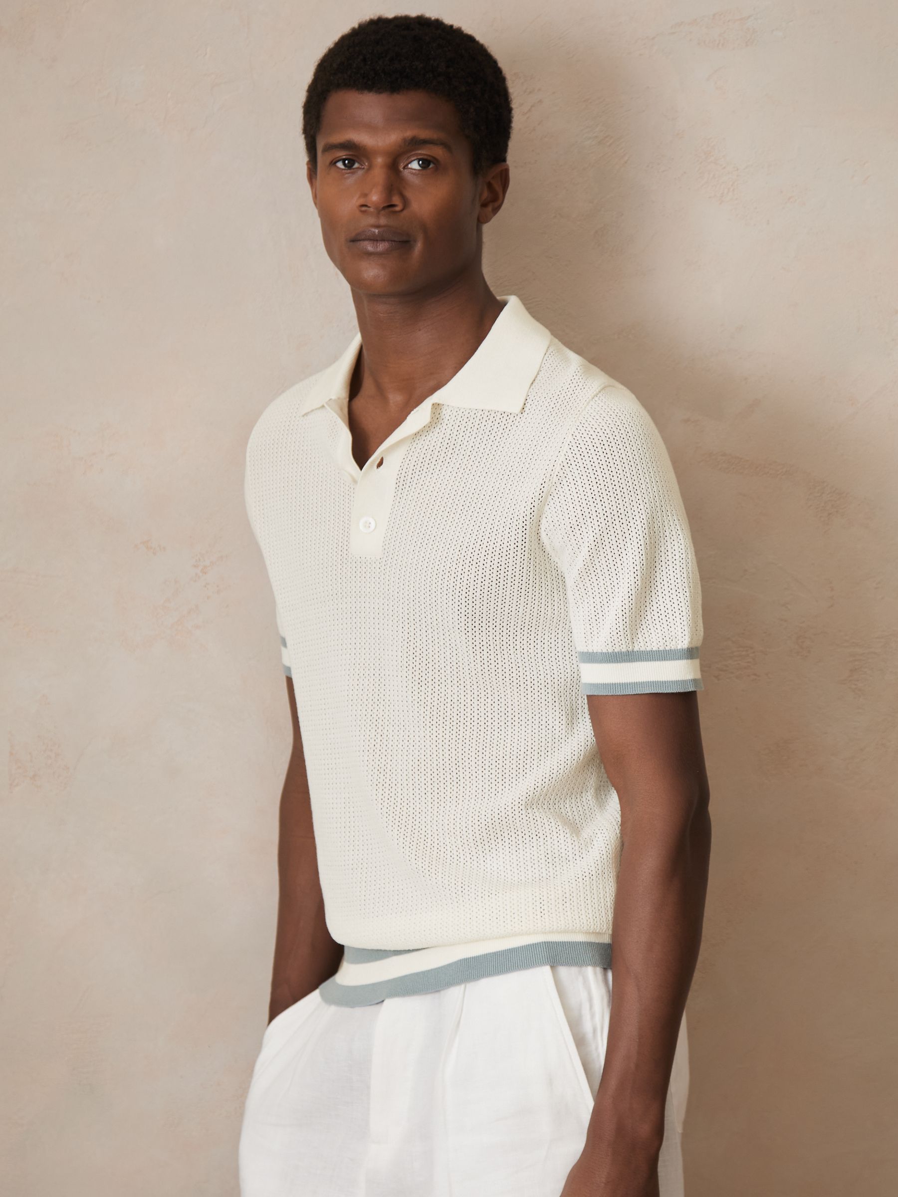 Reiss | Ché Cotton Knit Polo Shirt in White