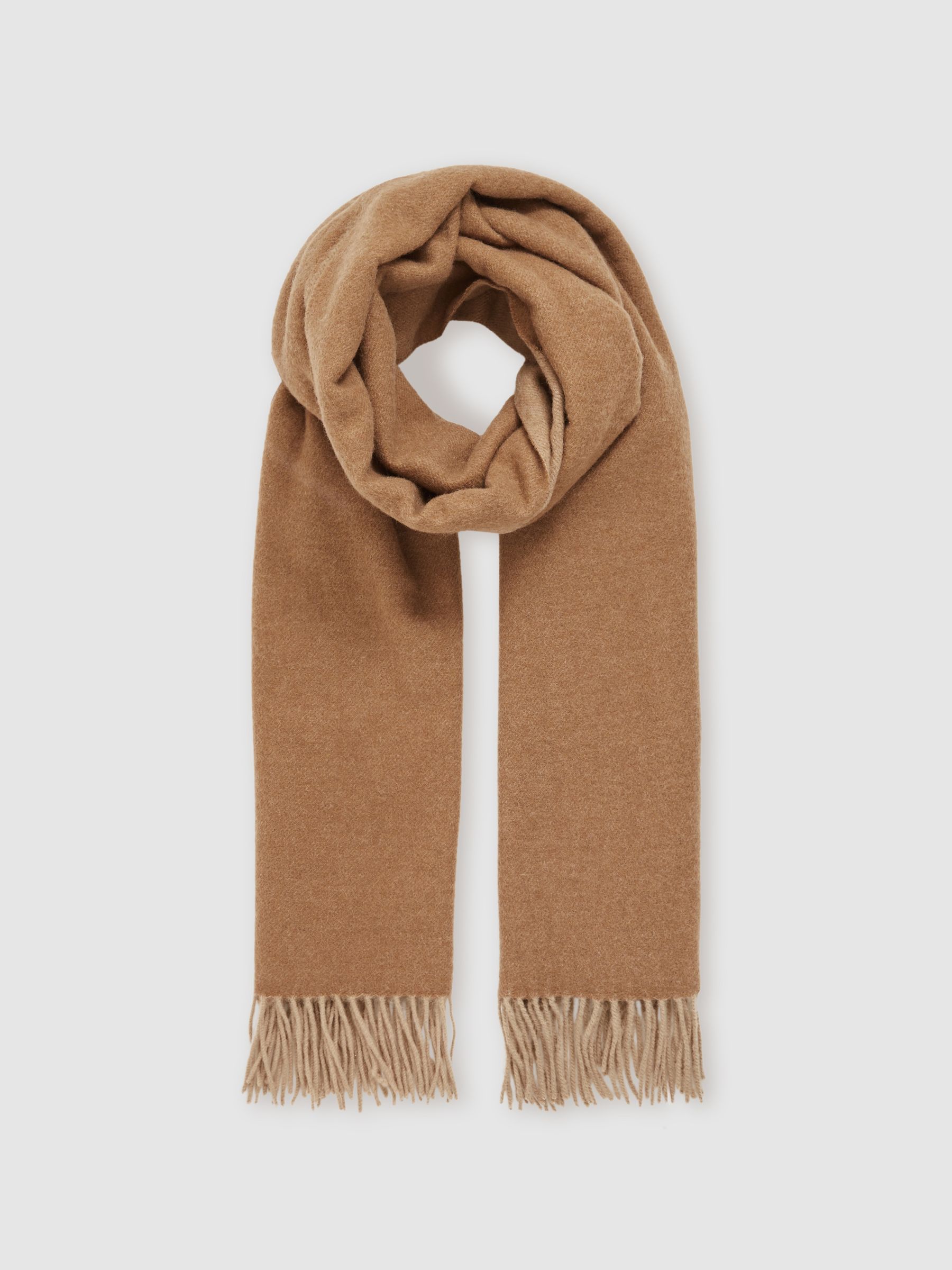 Wool-Cashmere Script-Logo Scarf in Biscuit