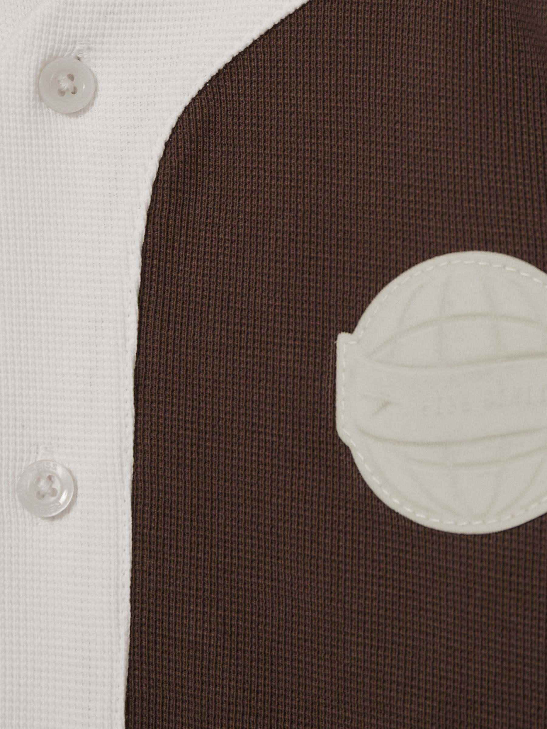 9-13 yrs Cotton Waffle-Knit Badge Shirt in Chocolate Brown / Off White