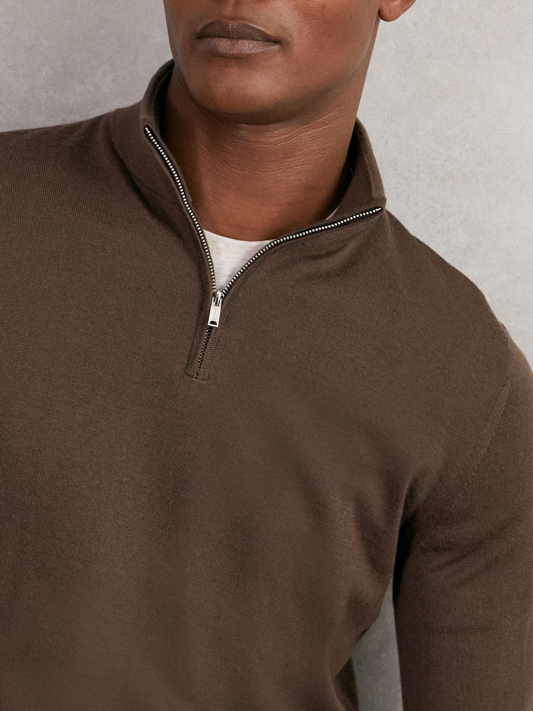 Merino Wool Half-Zip Funnel Neck Jumper in Chocolate Brown