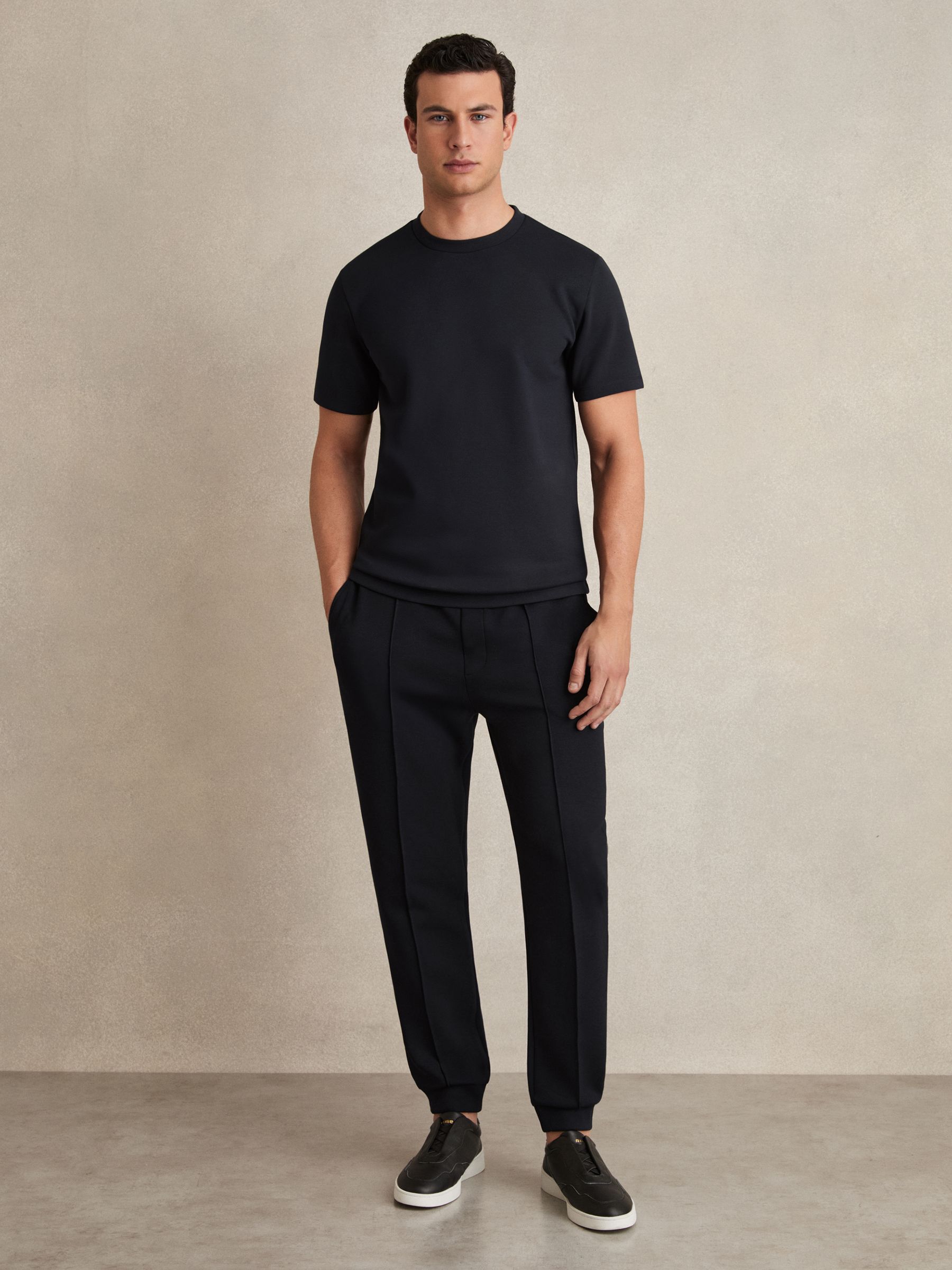 Interlock Jersey Crew Neck T-Shirt in Navy Blue