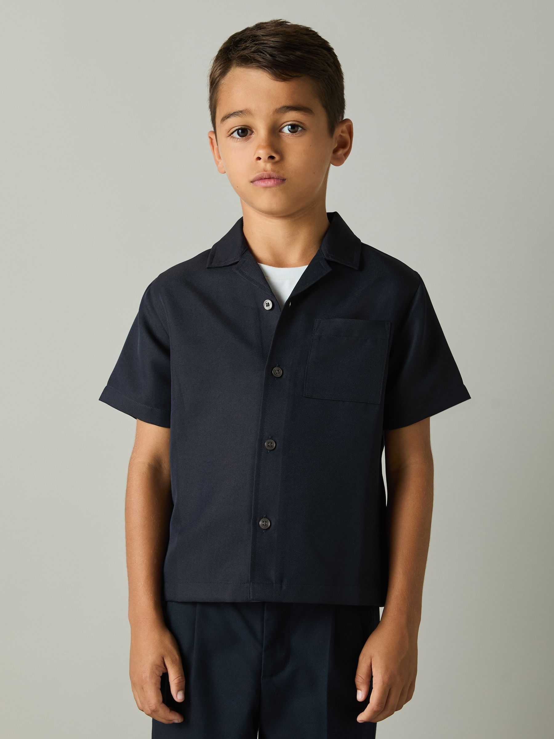 3-9 yrs Twill Cuban Collar Shirt in Navy