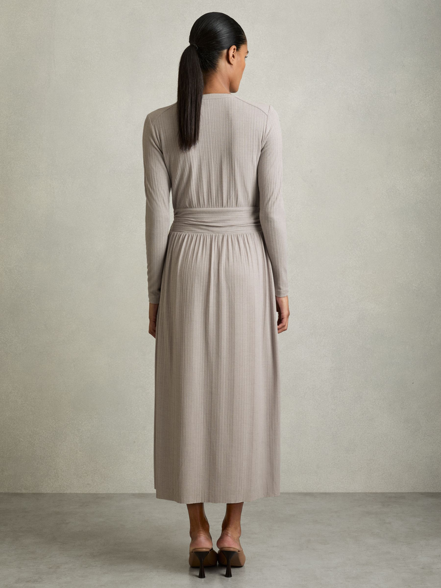 Jersey Wrap-Tie Midi Dress in Grey