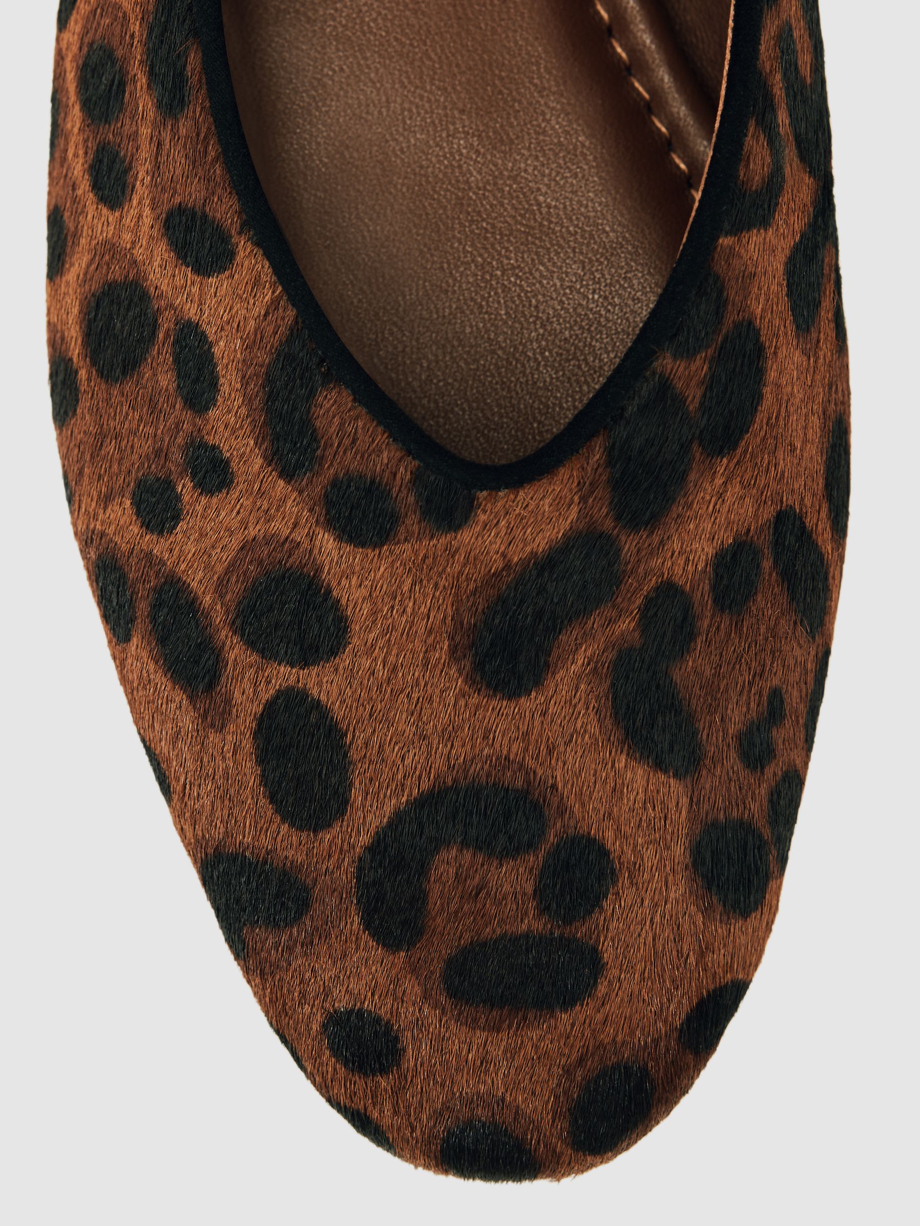 Leather Rounded-Point Toe Ballet Flats in Animal