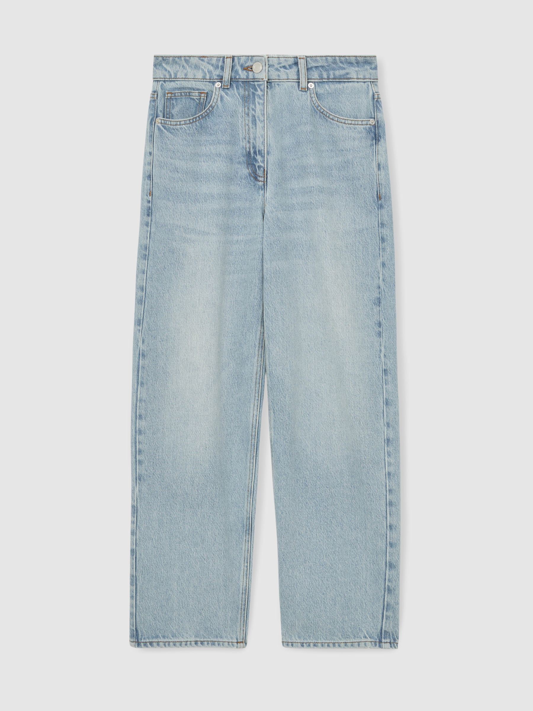 Petite Mid-Rise Straight-Leg Jeans in Pale Blue