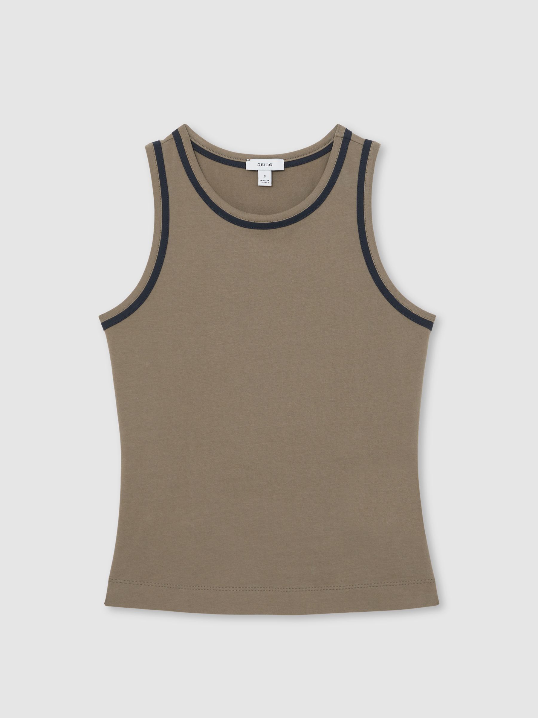Stretch-Cotton Jersey Tipped Vest in Khaki Green/Navy