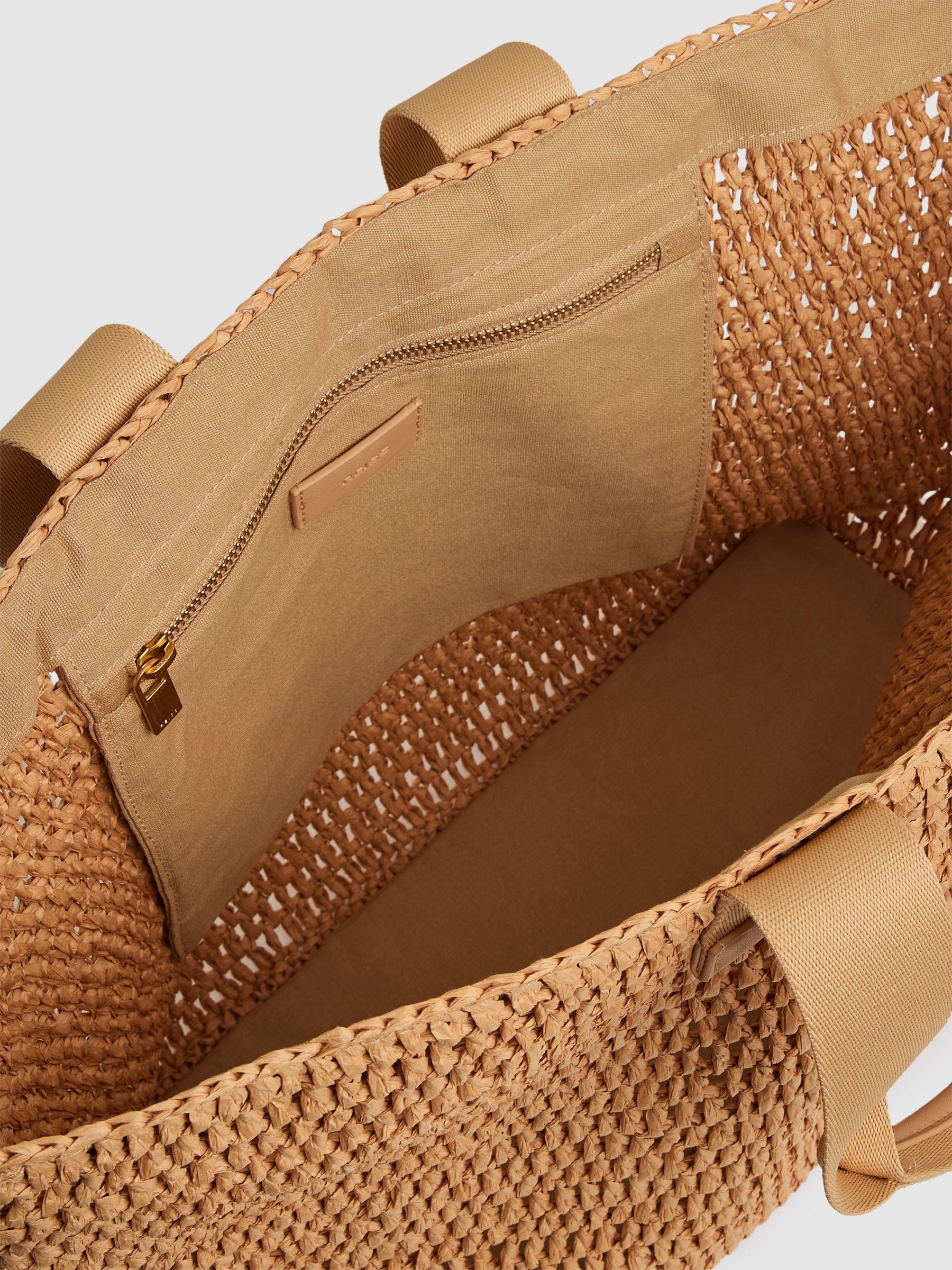 Crochet Raffia Tote Bag in Tan