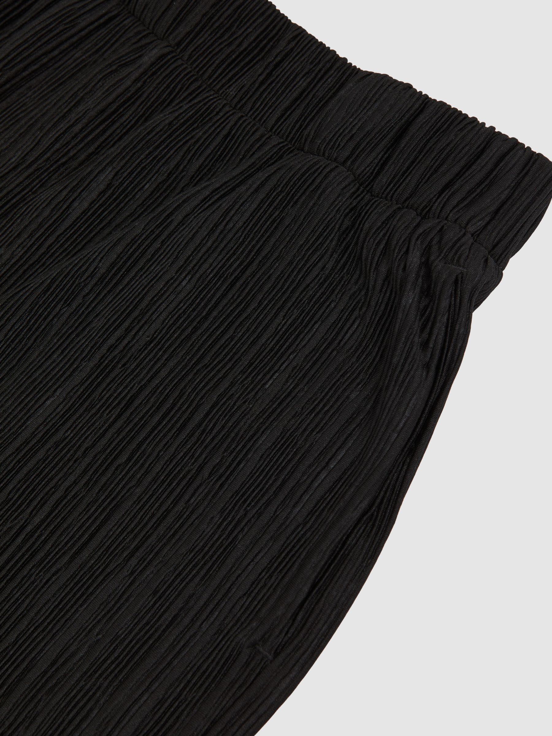 Wide Leg Plisse Trousers in Black