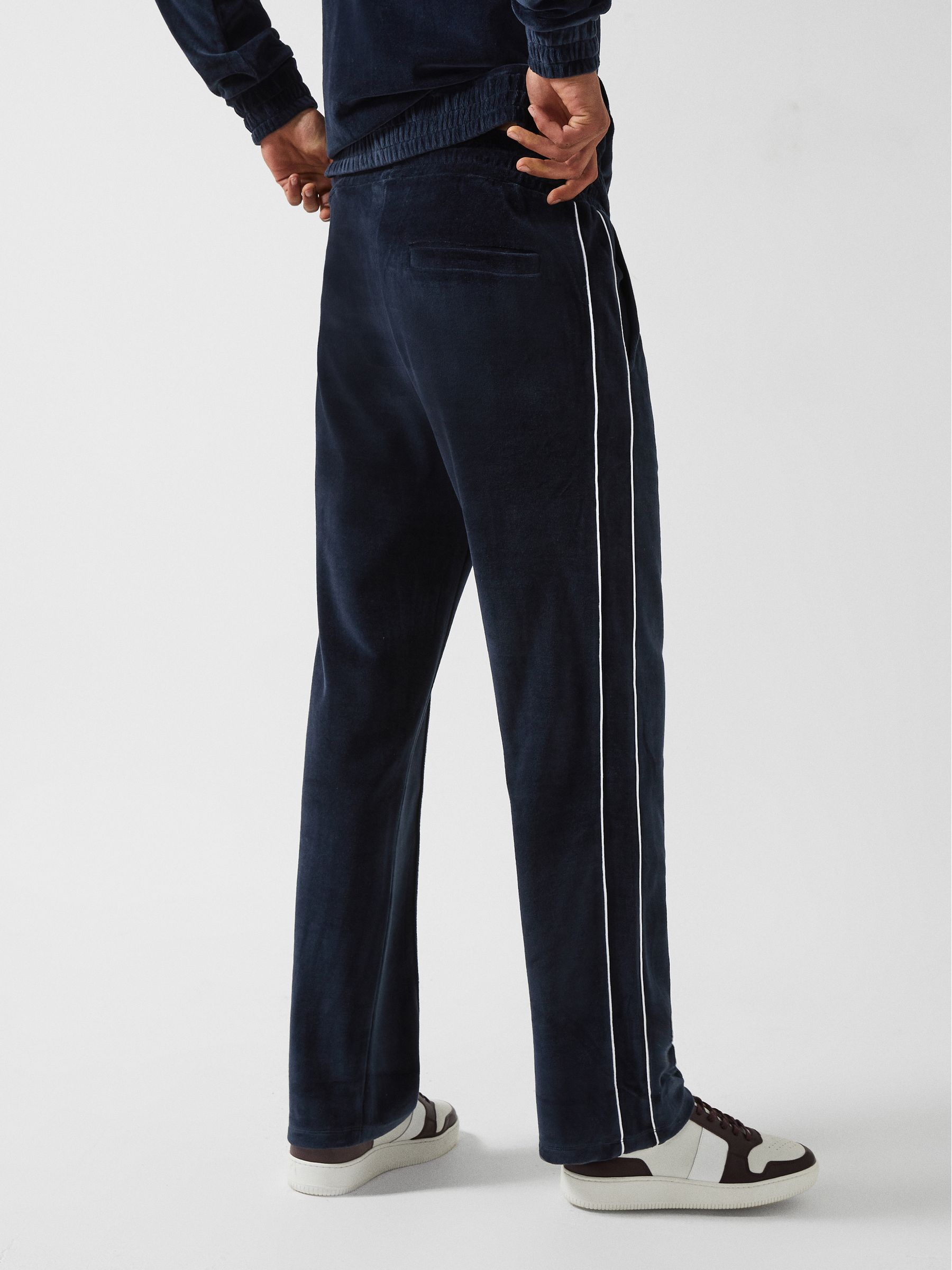Velour Jogger With Piping in Navy