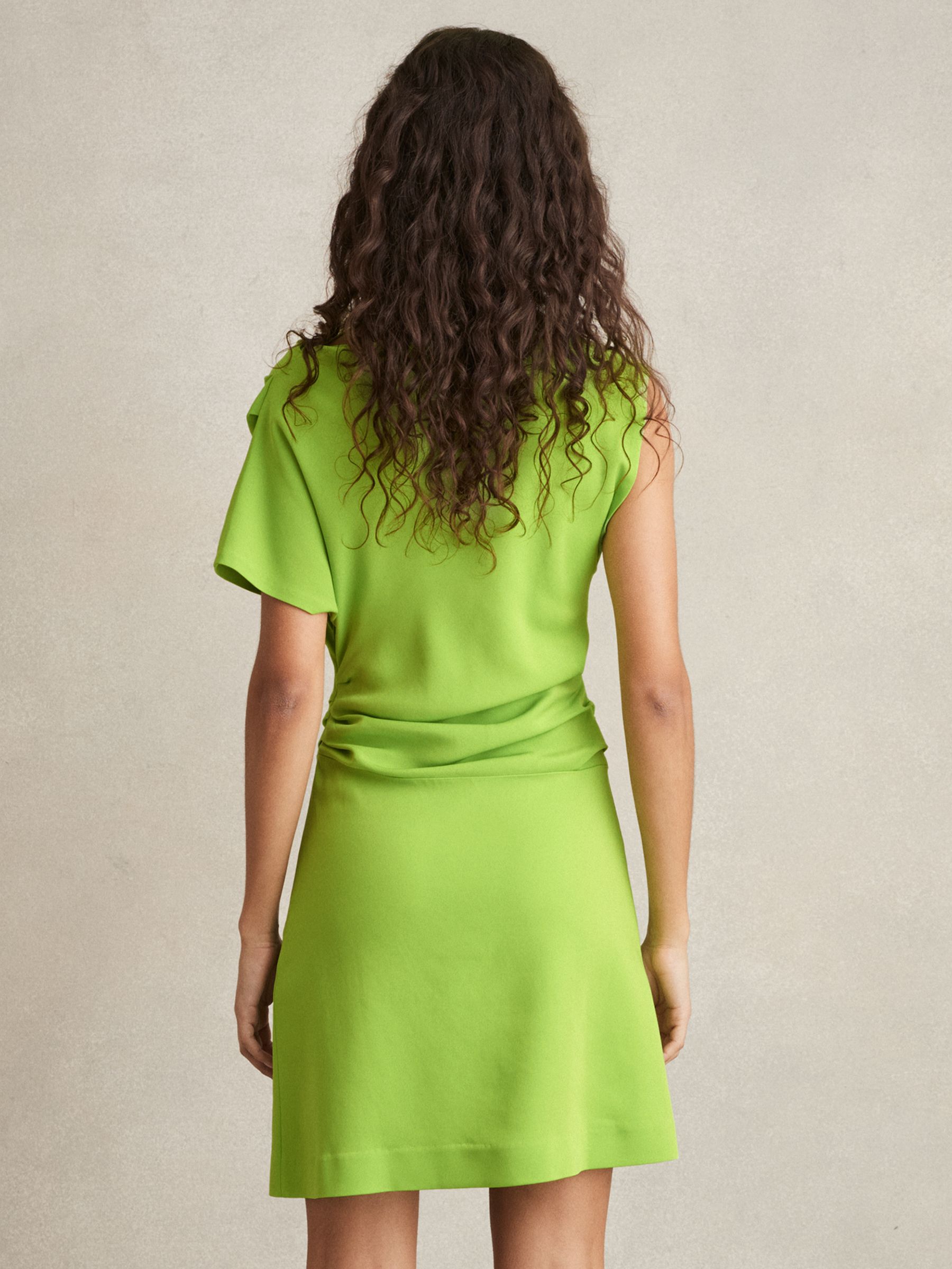 Asymmetric Ruched Mini Dress in Green