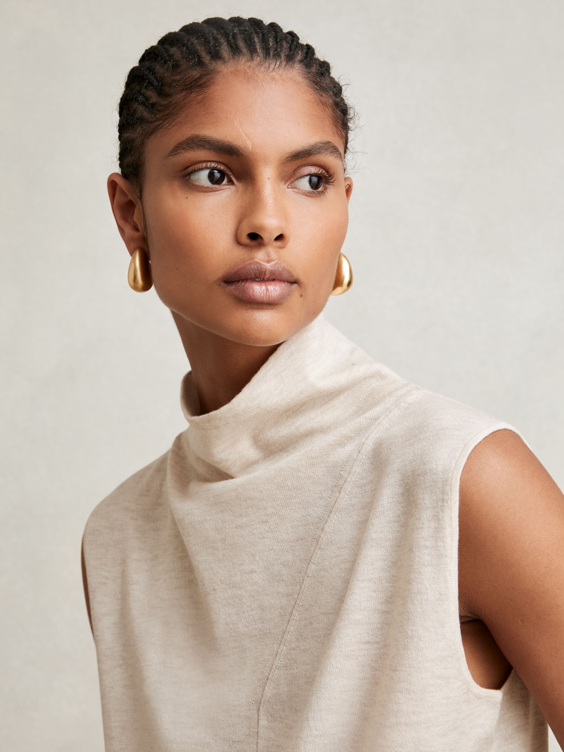 Wool Slouched Sleeveless Top in Stone Neutral