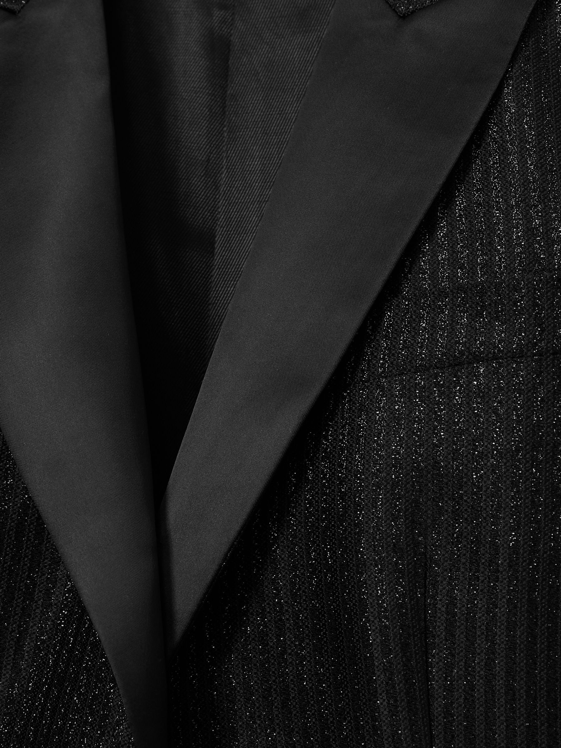 Single-Breasted Lamé-Stripe Tuxedo Jacket in Black
