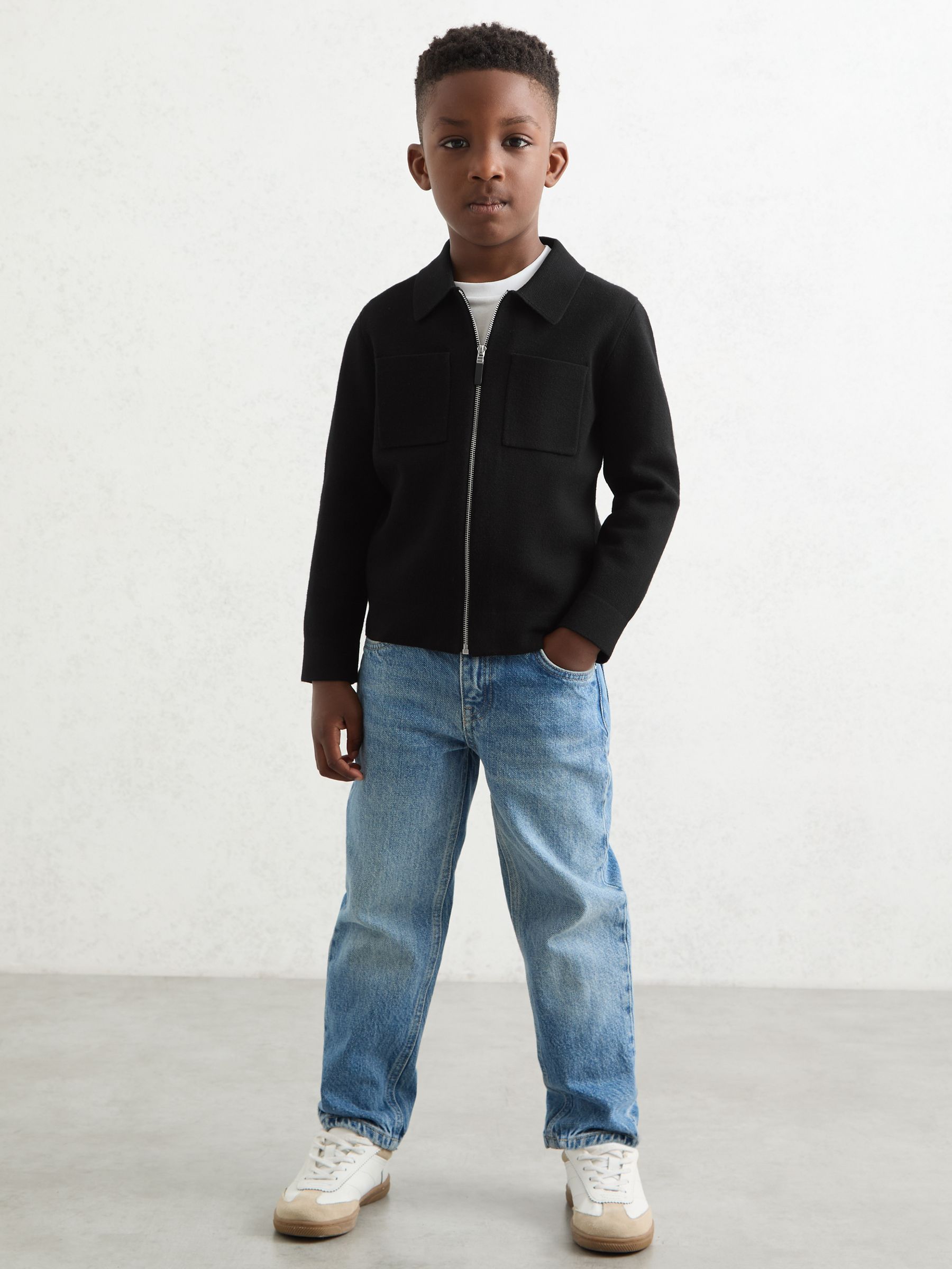 13-14 yrs Knitted Zip-Through Cardigan in Black