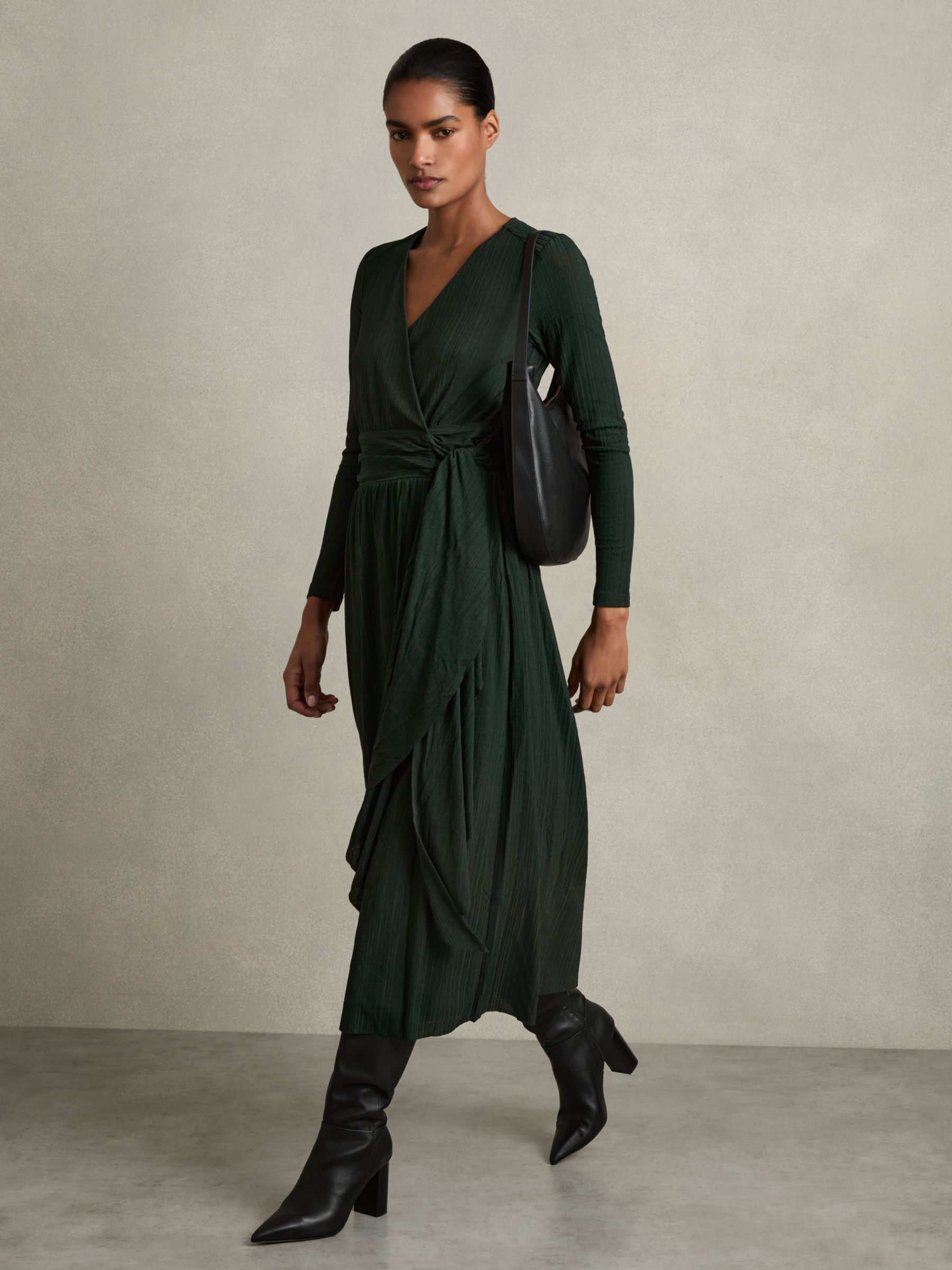 Petite Jersey Wrap-Tie Midi Dress in Green