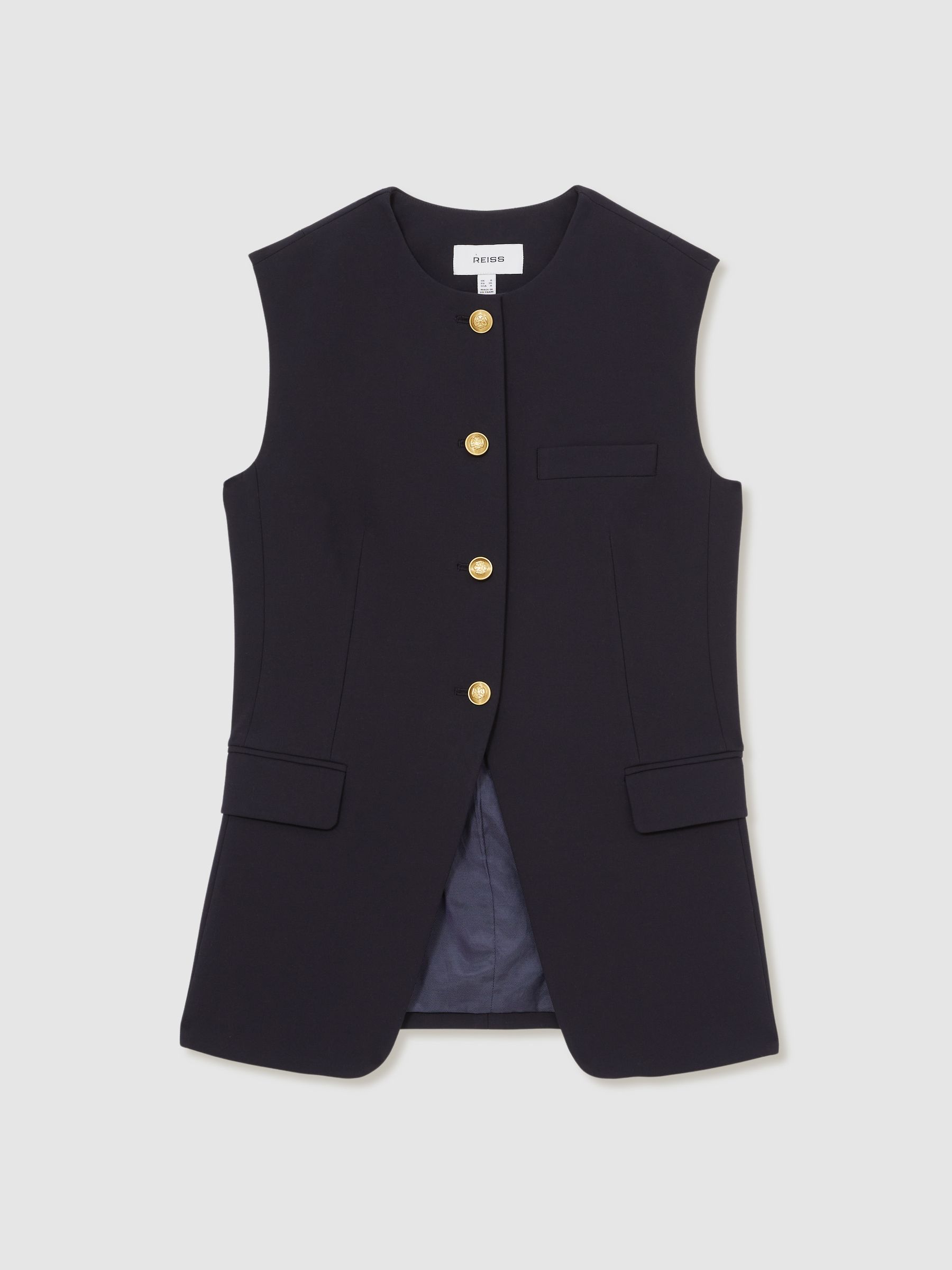 High-Neck Longline Waistcoat in Navy