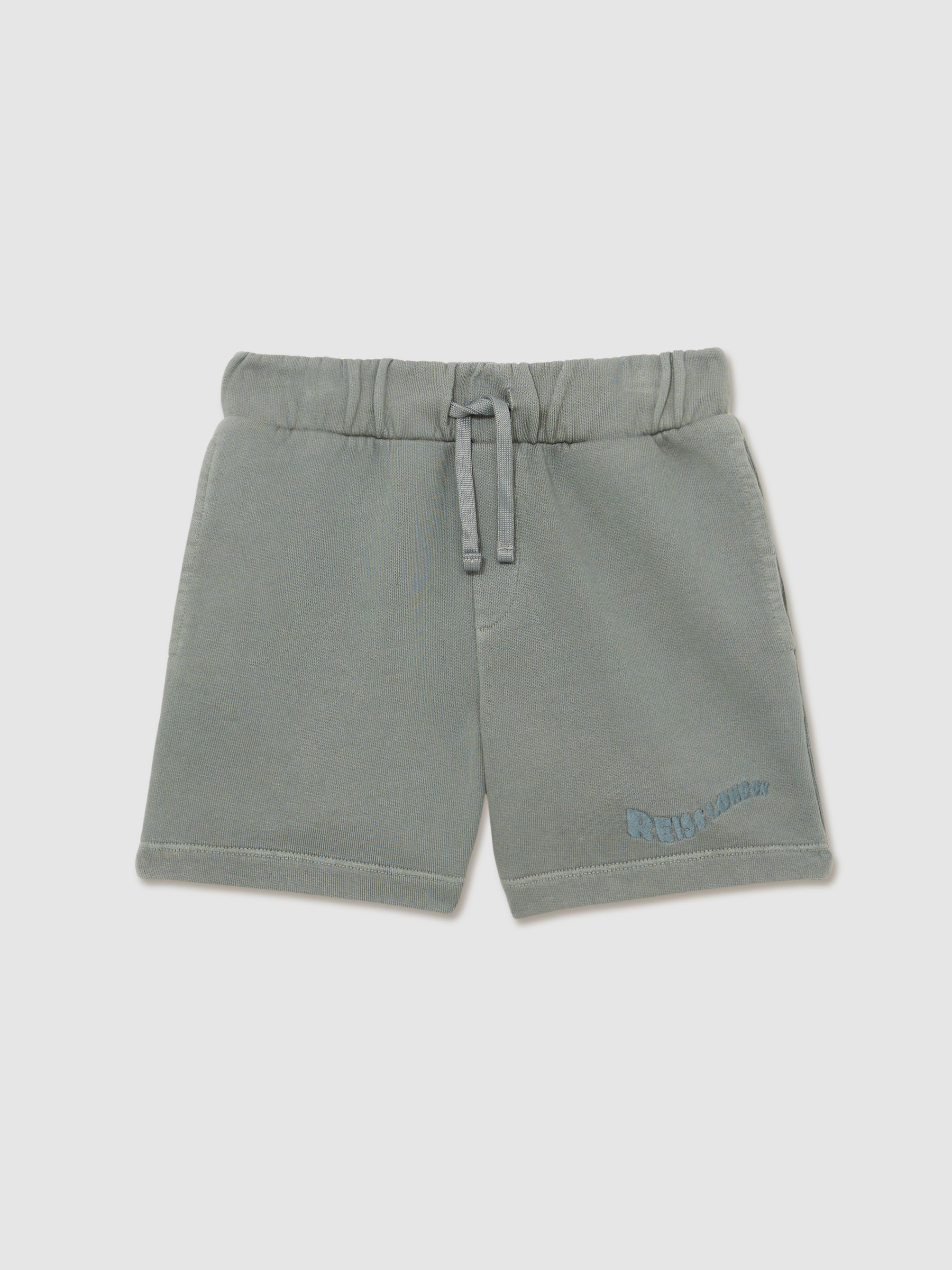 13-14 yrs Cotton Brand-Embroidered Shorts in Washed Sage