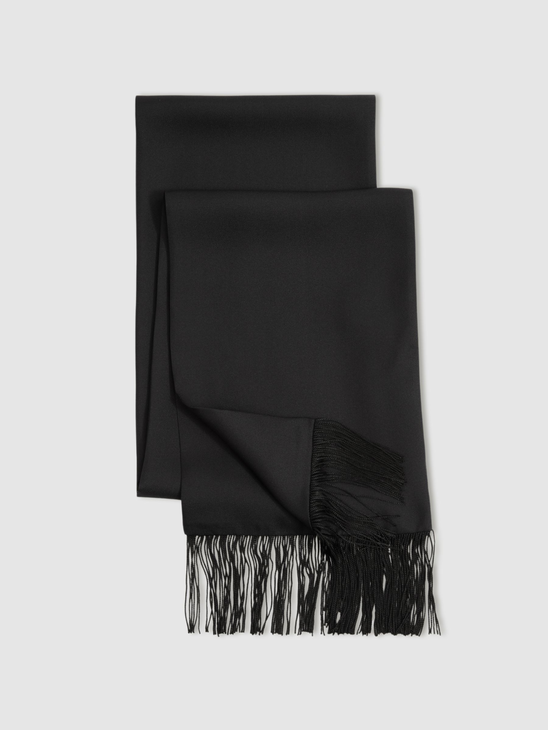 Silk Fringed Scarf in Black