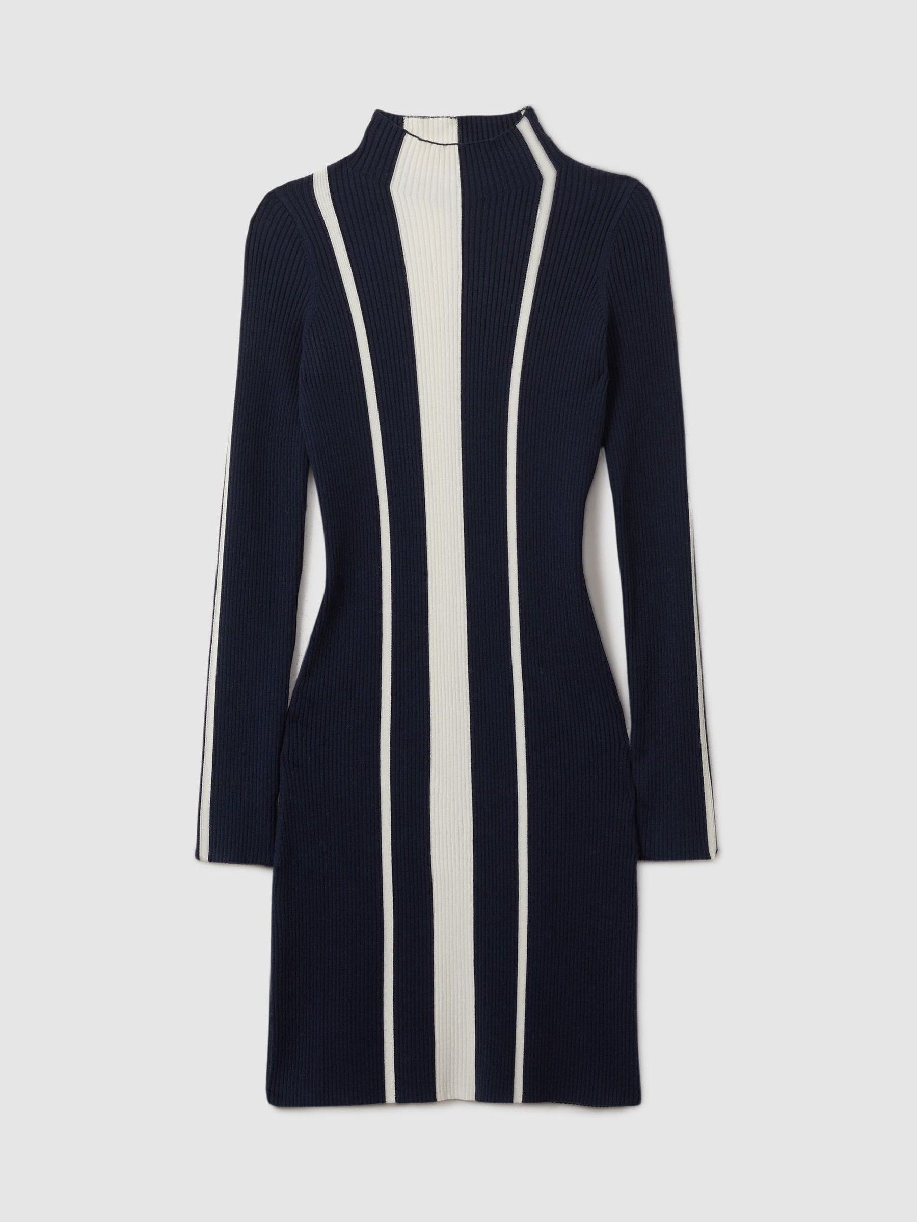 Ribbed Striped Mini Dress in Navy/Ivory