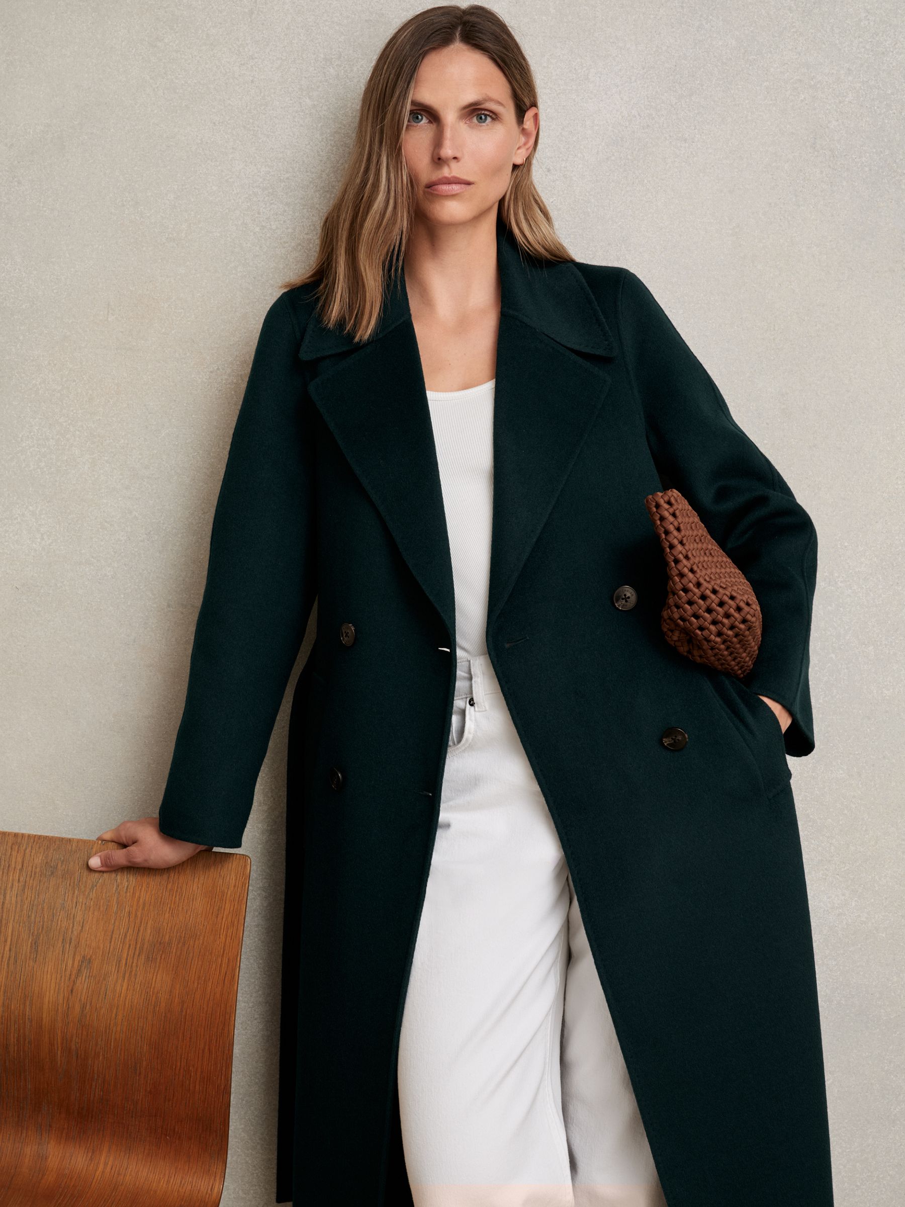 Petite Double-Breasted Blindseam Coat Wool-Blend in Green