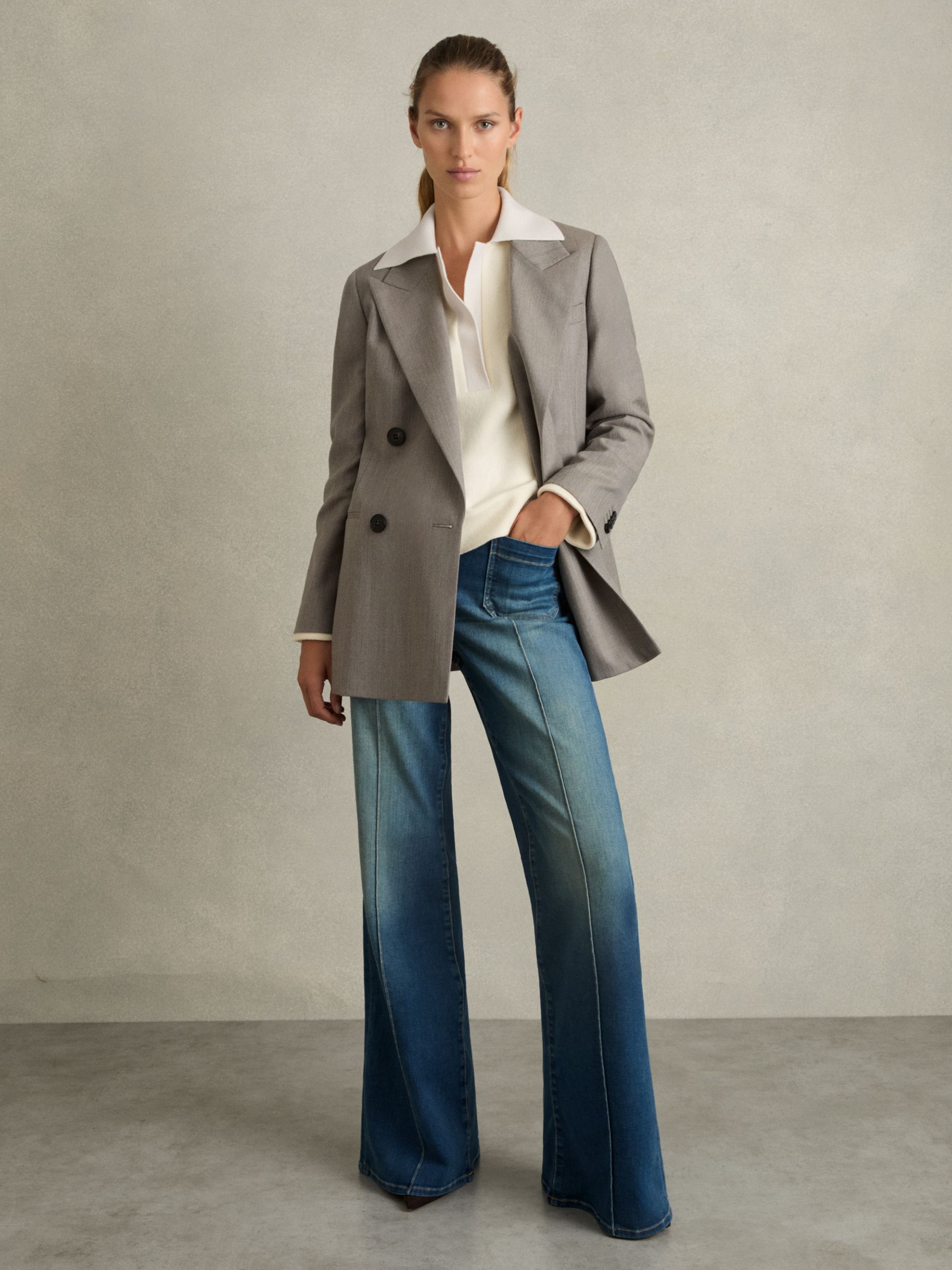 Wool-Cotton Blend Open-Placket Shirt in Cream