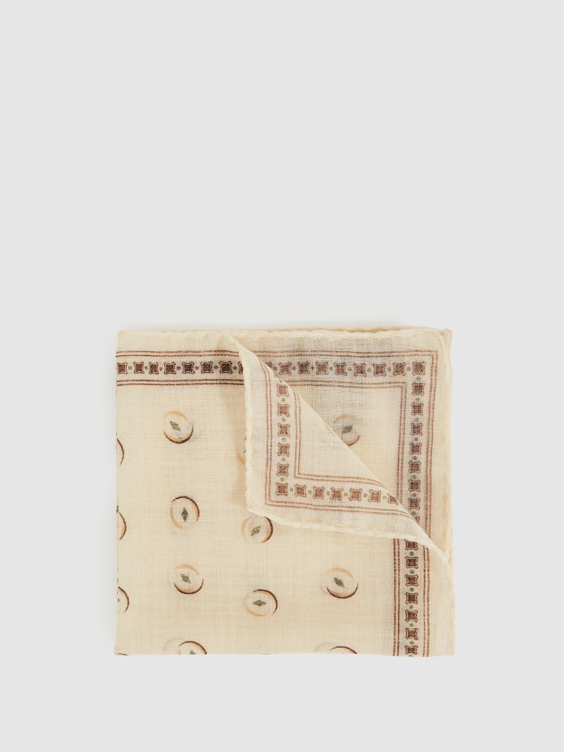 Wool Motif Print Pocket Square in Off White