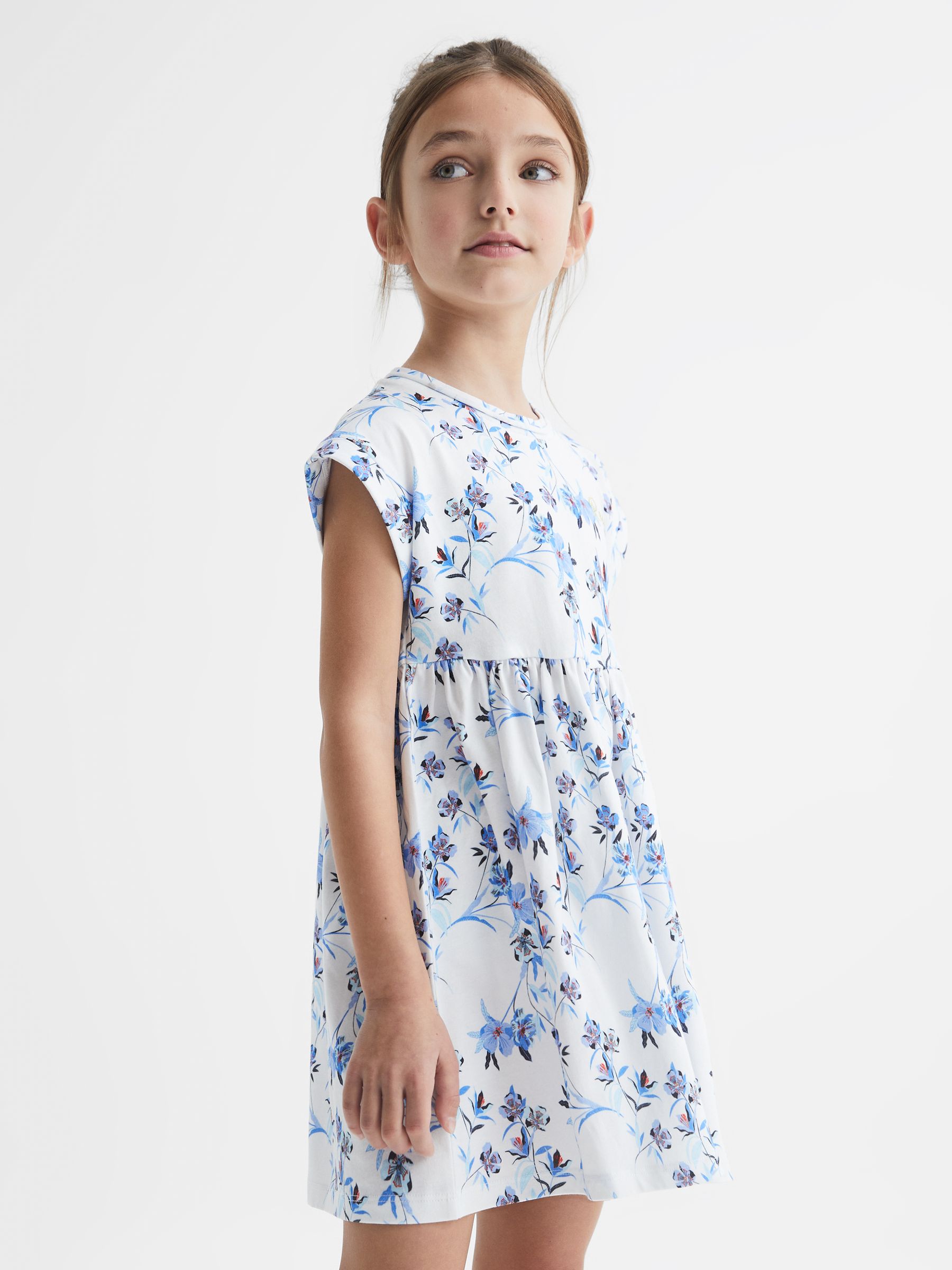 4-9 yrs Floral Print Jersey Dress in Blue Print