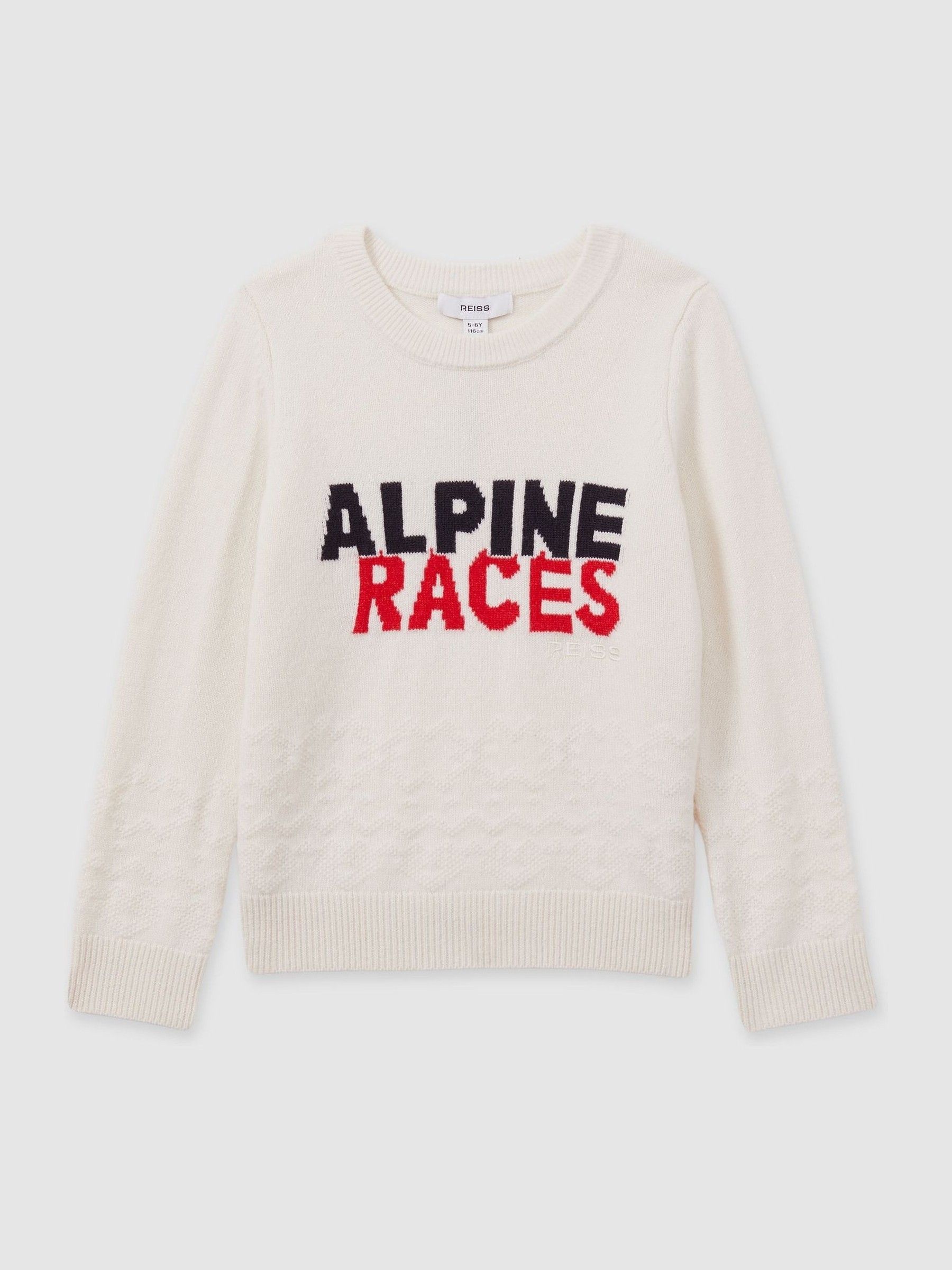 9-13 yrs Wool-Blend Alpine Race-Intarsia Jumper in Off White