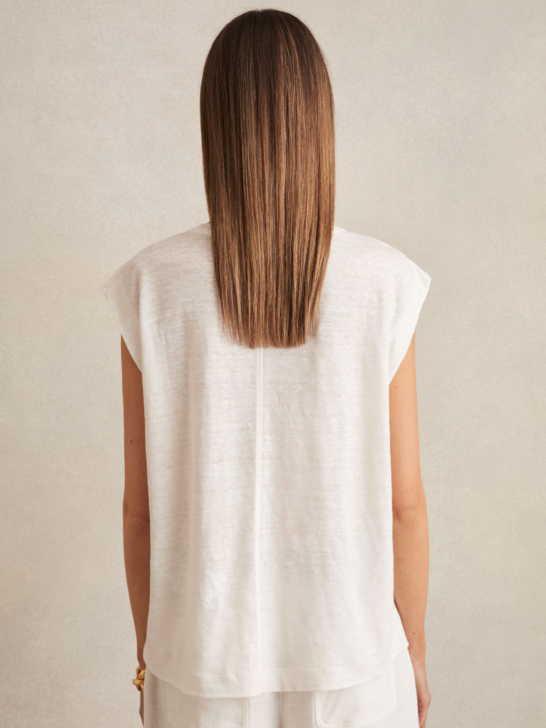 Linen Cap-Sleeve T-Shirt in White