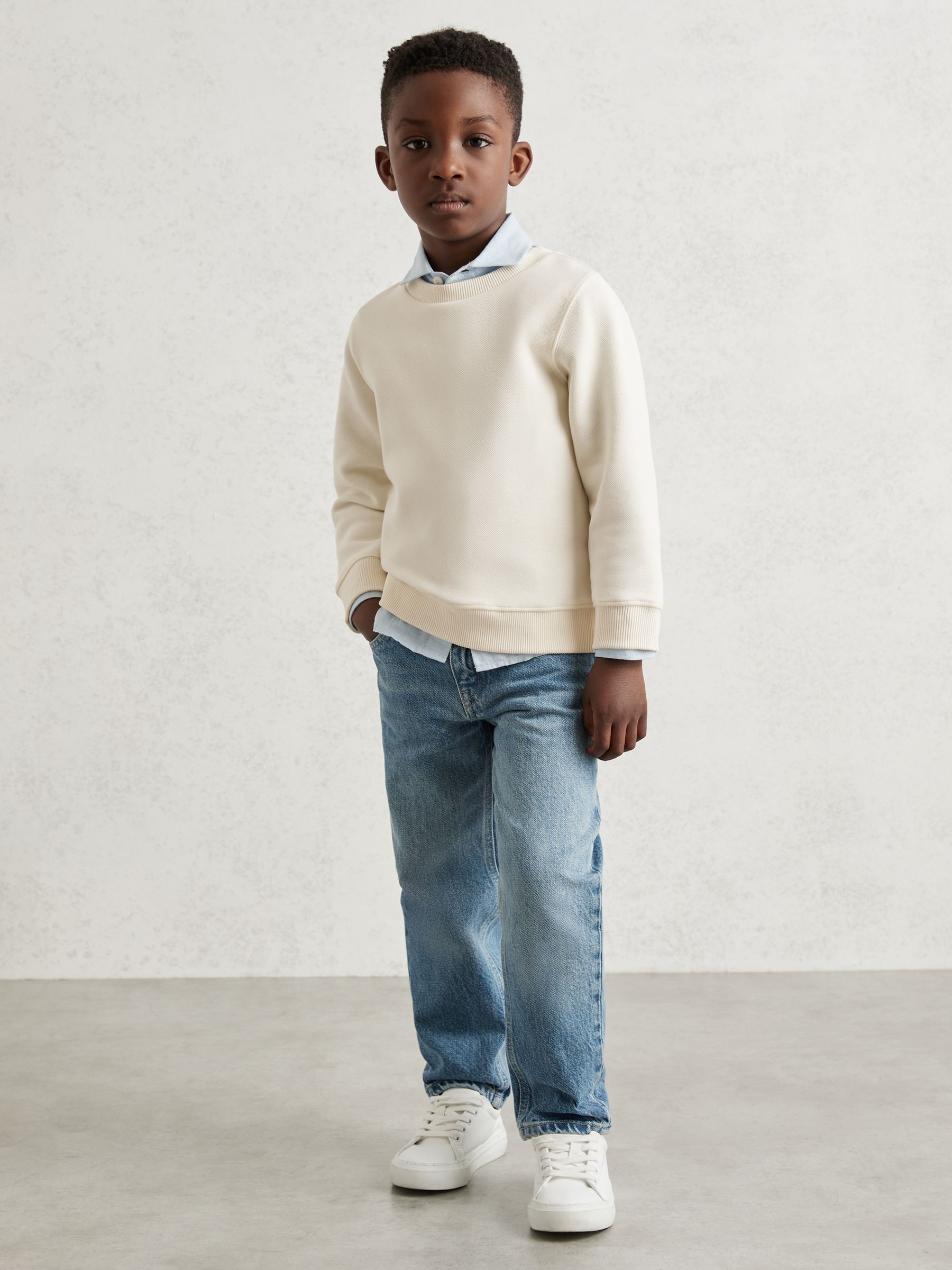 9-13 yrs Cotton-Blend Textured Sweatshirt in Off White