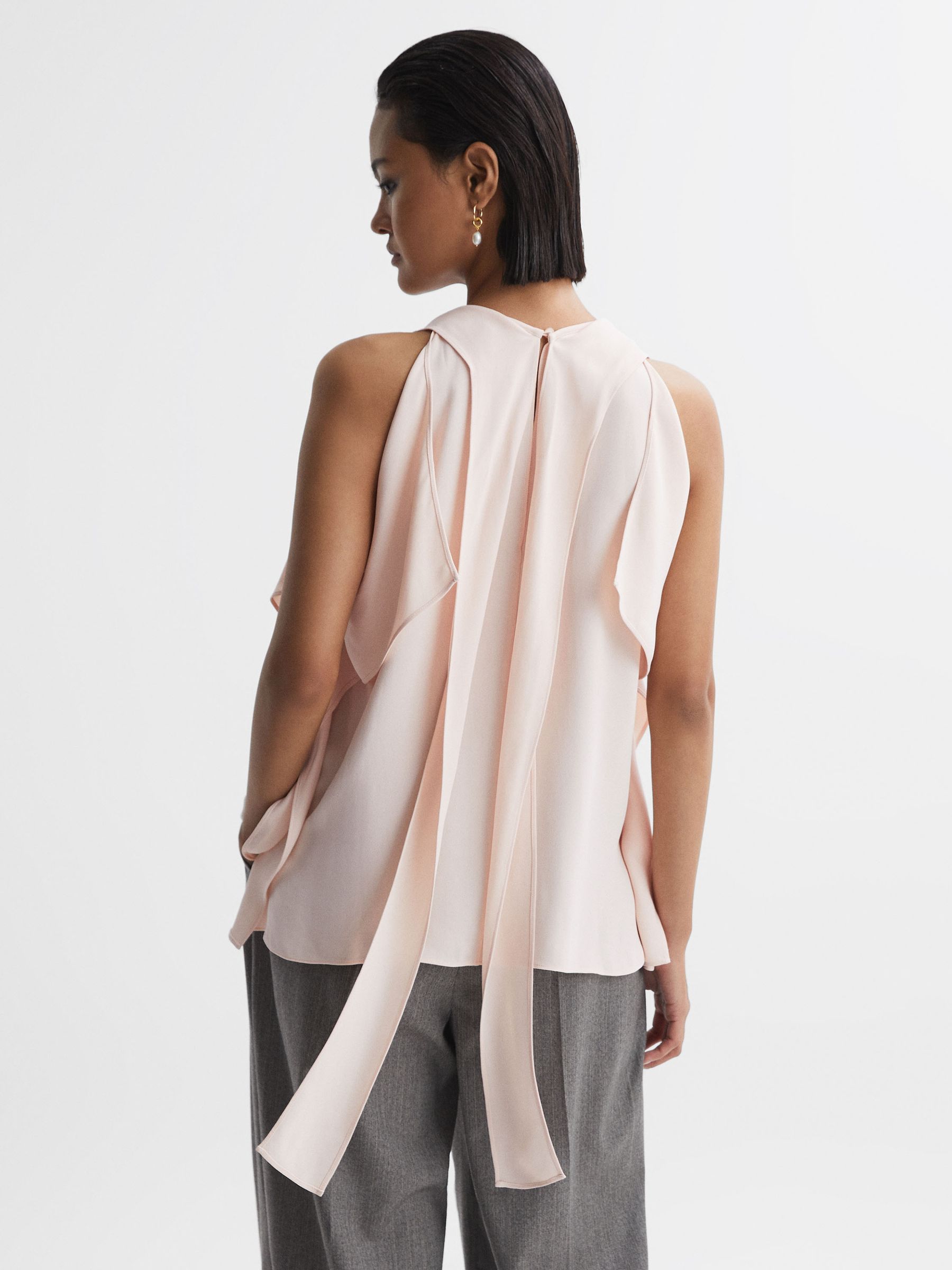 Tie Neck Draped Blouse in Nude