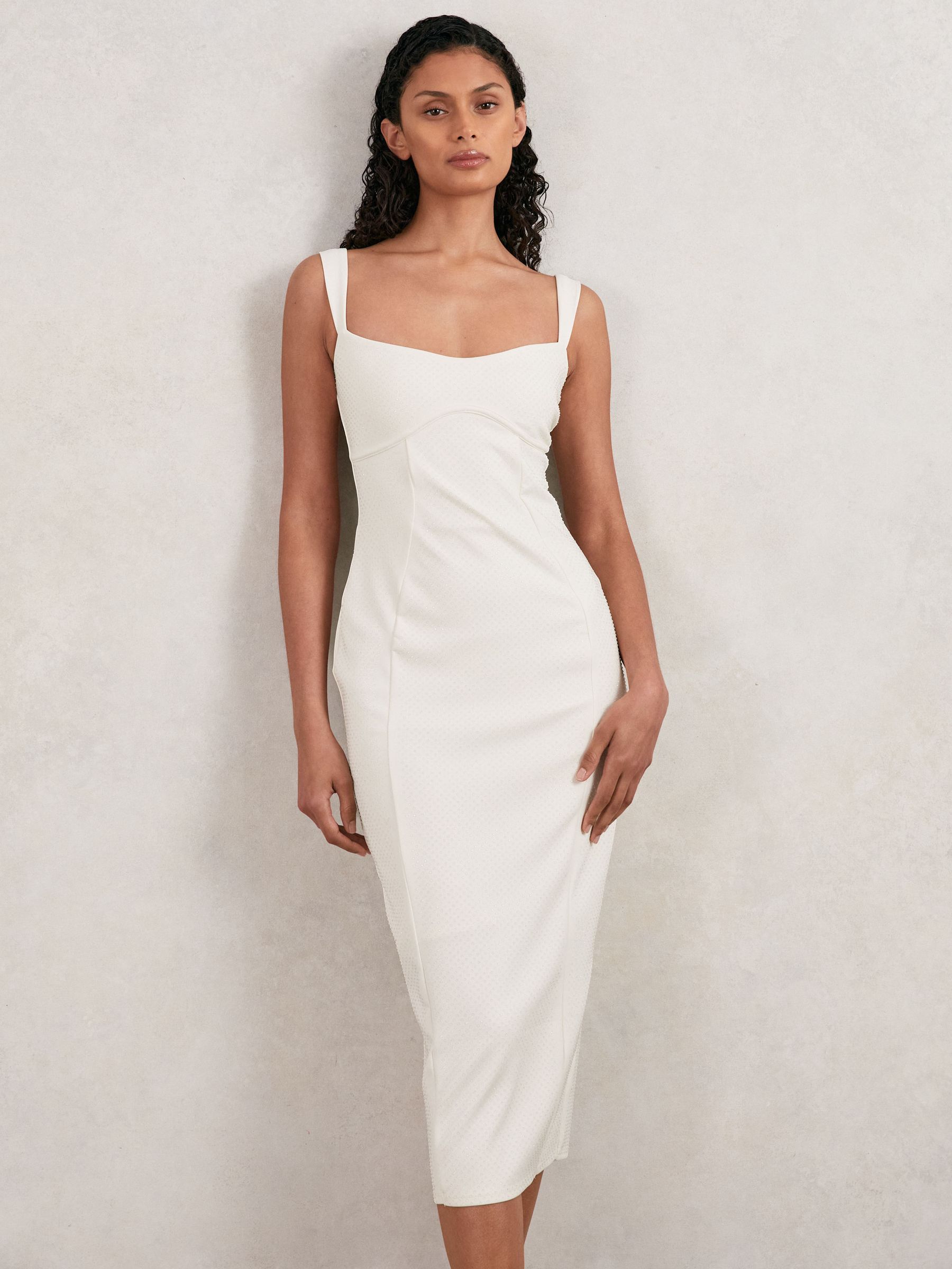 Good American Scuba Crystal Midi Dress in White
