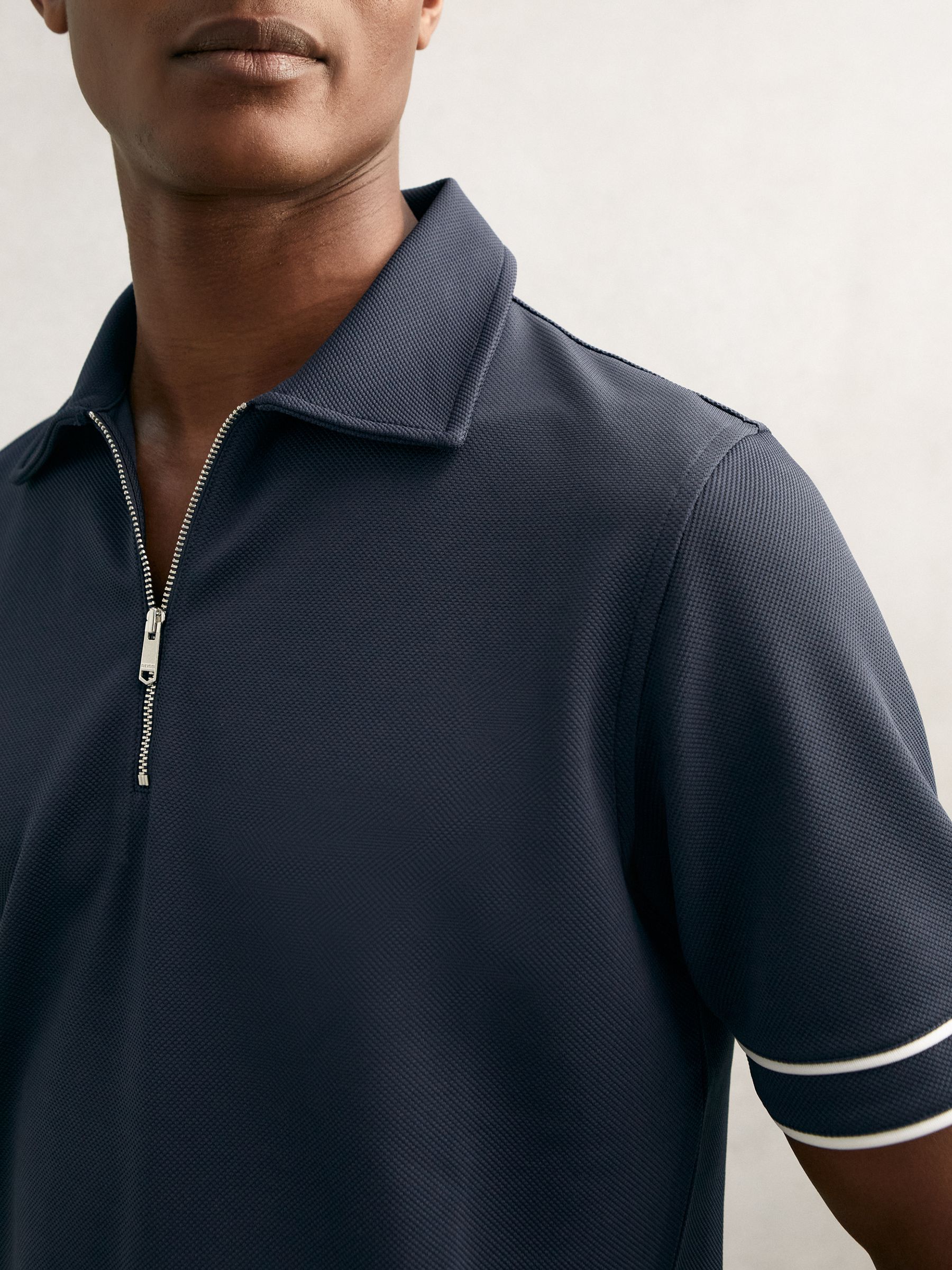 Textured Half-Zip Tipped Polo Shirt in Airforce Blue