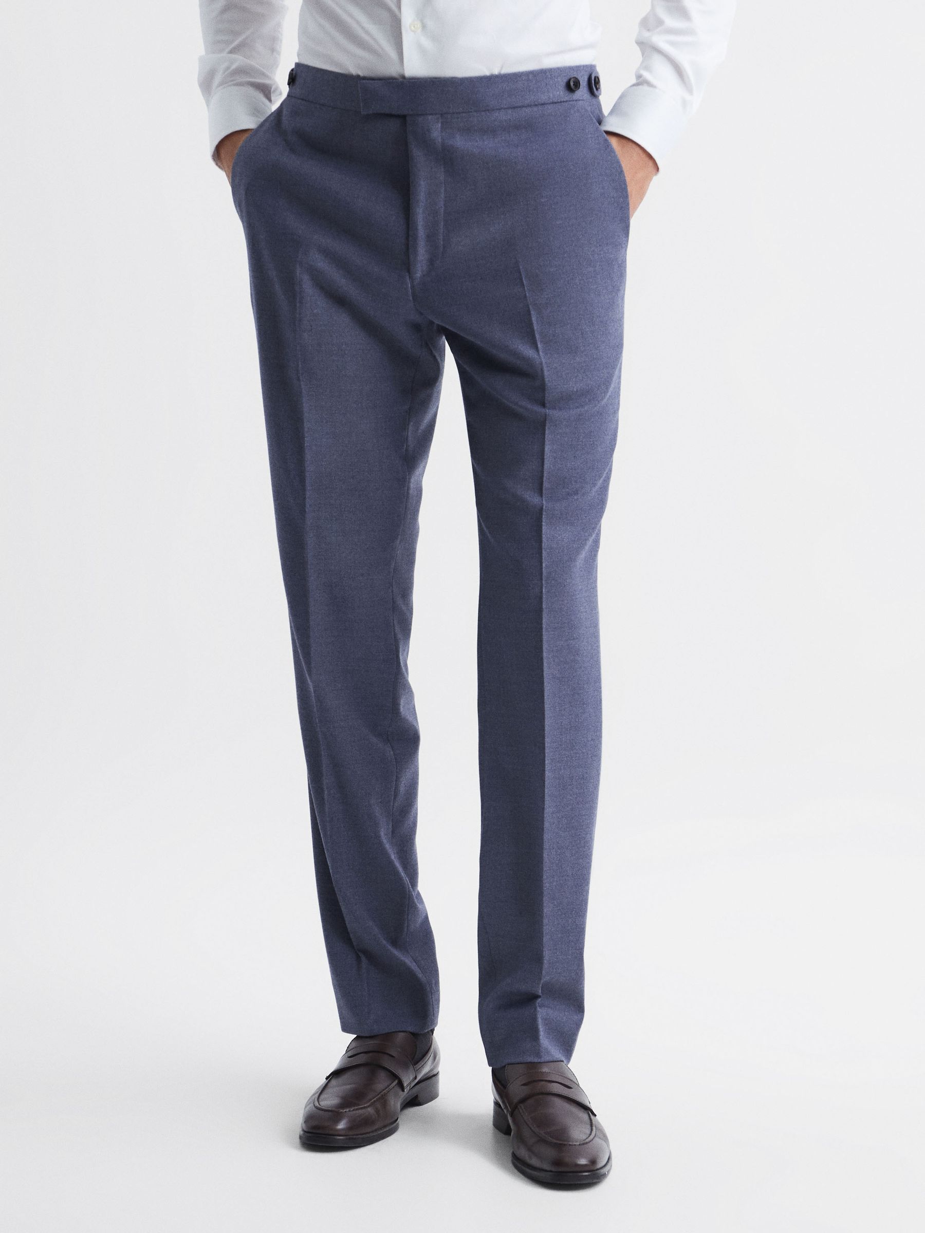 Slim Fit Wool Blend Mixer Trousers in Airforce Blue